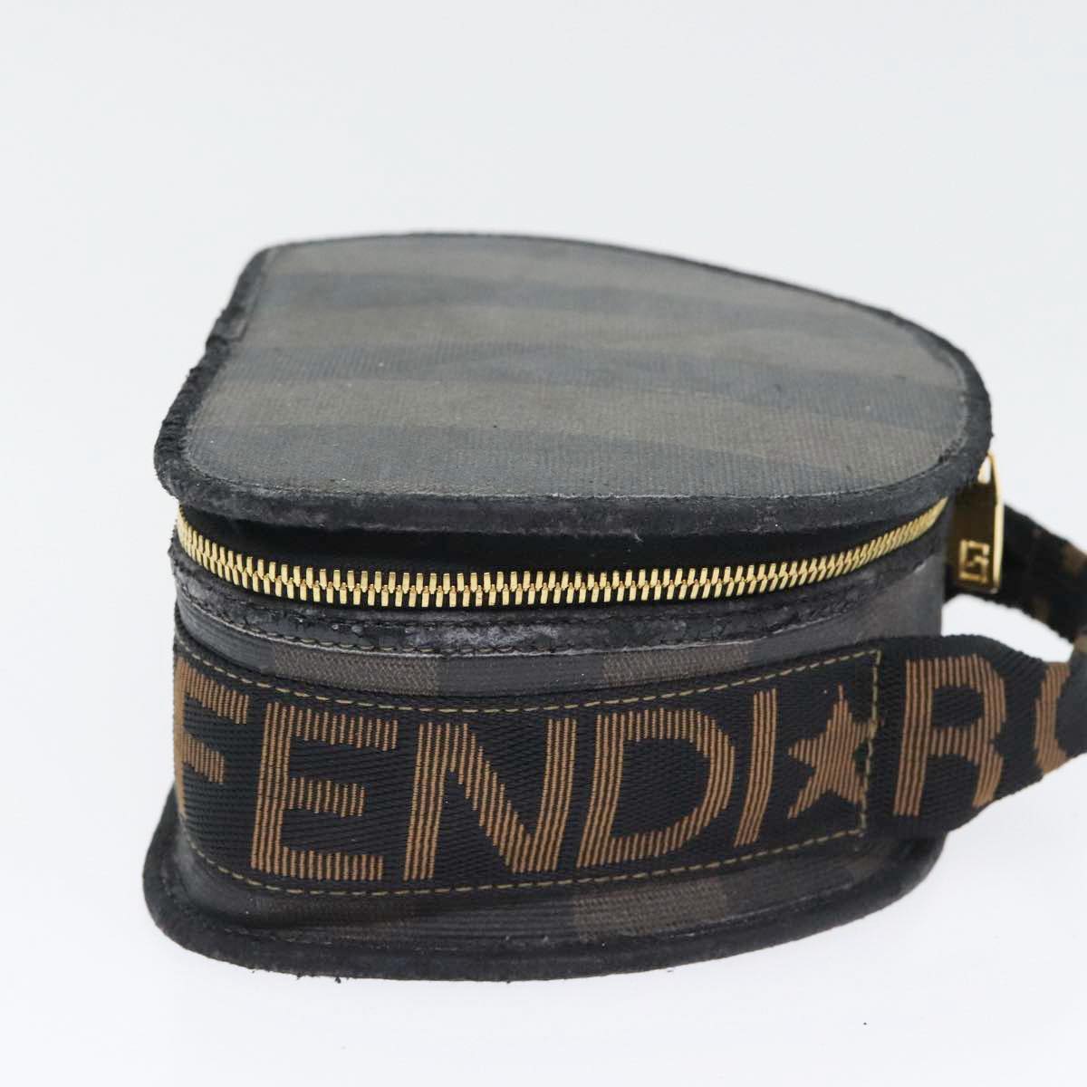 FENDI Pecan Canvas Hand Bag Brown Black gold bs17879