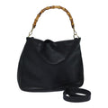 GUCCI Bamboo Hand Bag Leather 2way Black Gold 001 1781 1577 bs17930