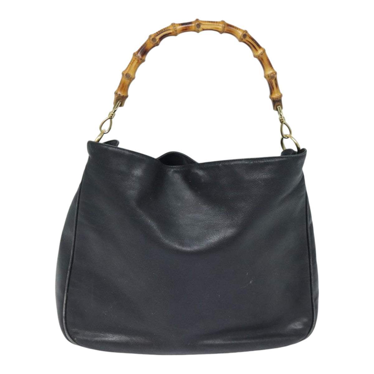 GUCCI Bamboo Hand Bag Leather 2way Black Gold 001 1781 1577 bs17930
