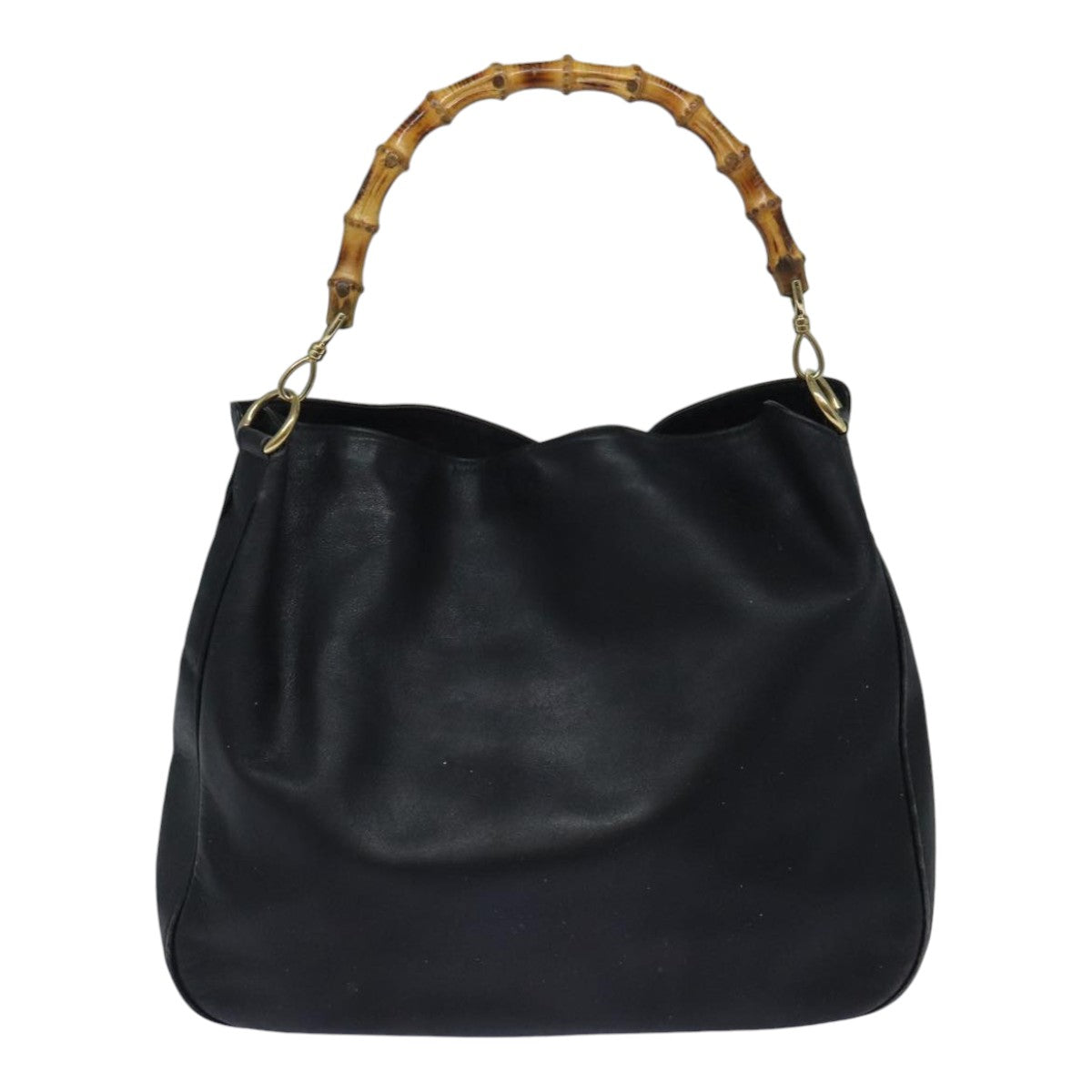 GUCCI Bamboo Hand Bag Leather 2way Black Gold 001 1781 1577 bs17930