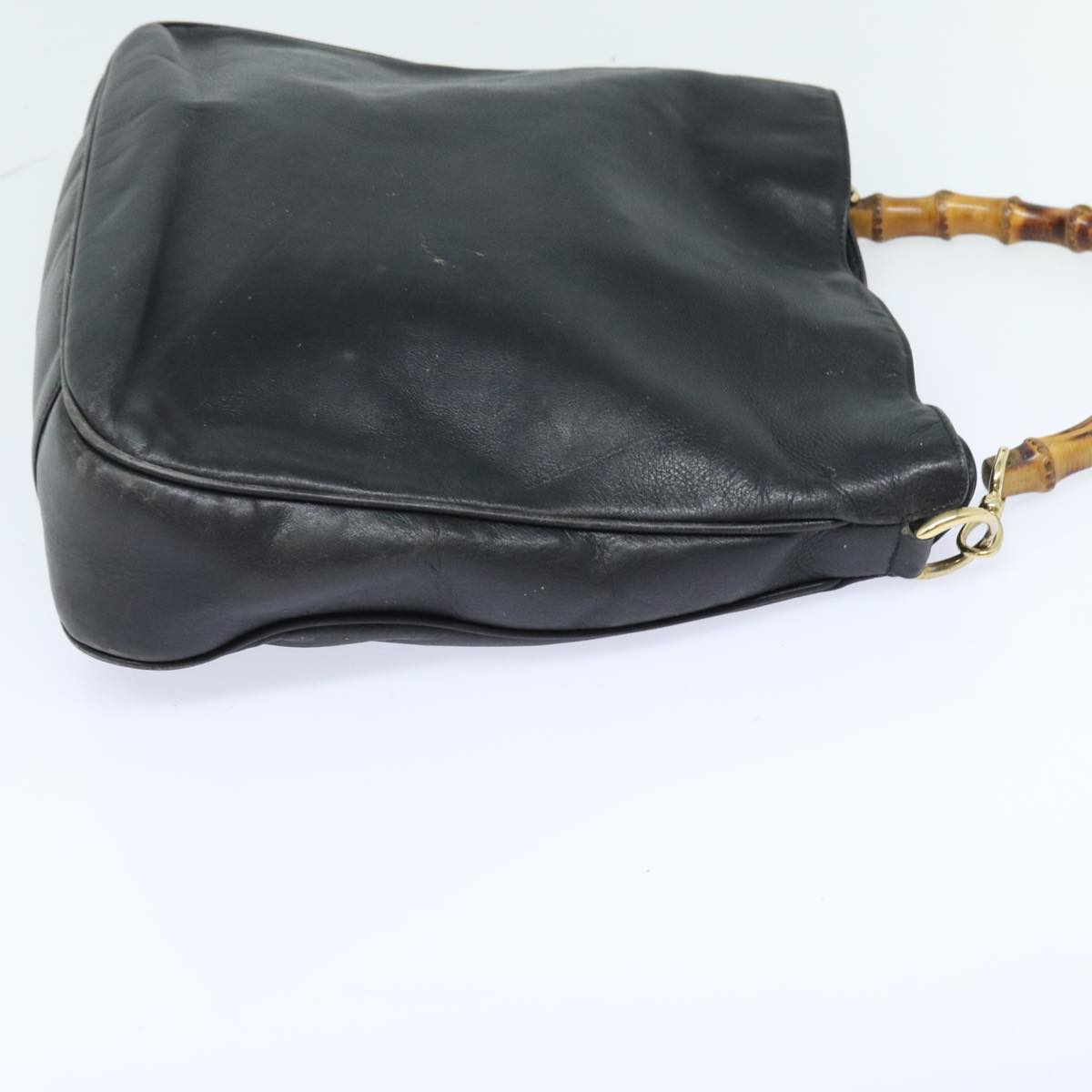GUCCI Bamboo Hand Bag Leather 2way Black Gold 001 1781 1577 bs17930