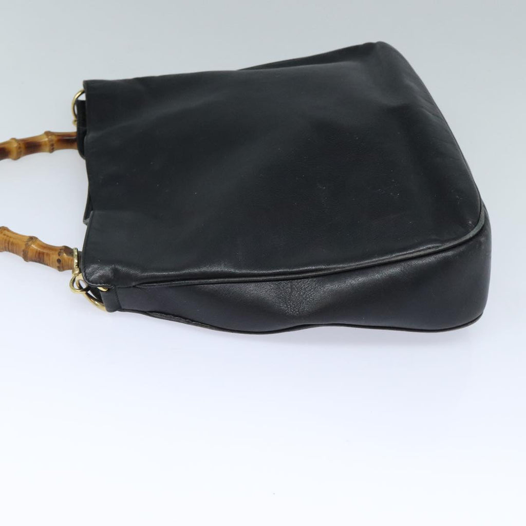 GUCCI Bamboo Hand Bag Leather 2way Black Gold 001 1781 1577 bs17930