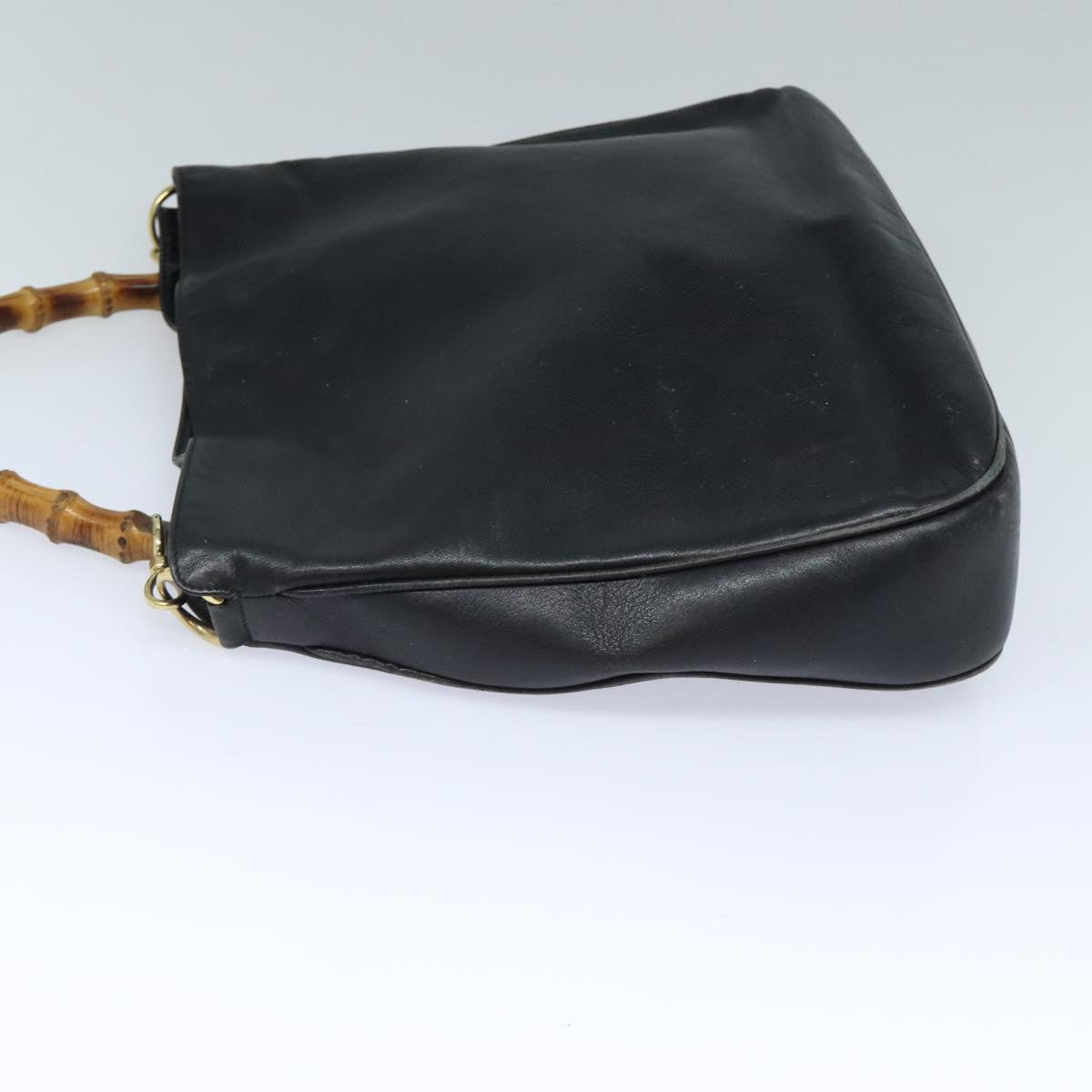 GUCCI Bamboo Hand Bag Leather 2way Black Gold 001 1781 1577 bs17930