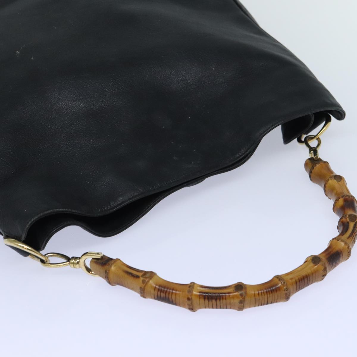 GUCCI Bamboo Hand Bag Leather 2way Black Gold 001 1781 1577 bs17930