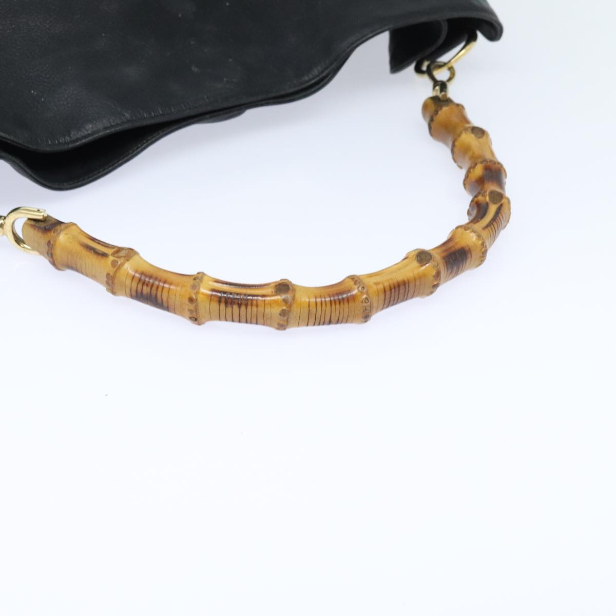 GUCCI Bamboo Hand Bag Leather 2way Black Gold 001 1781 1577 bs17930