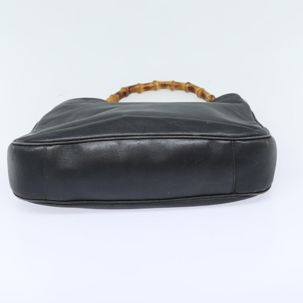 GUCCI Bamboo Hand Bag Leather 2way Black Gold 001 1781 1577 bs17930
