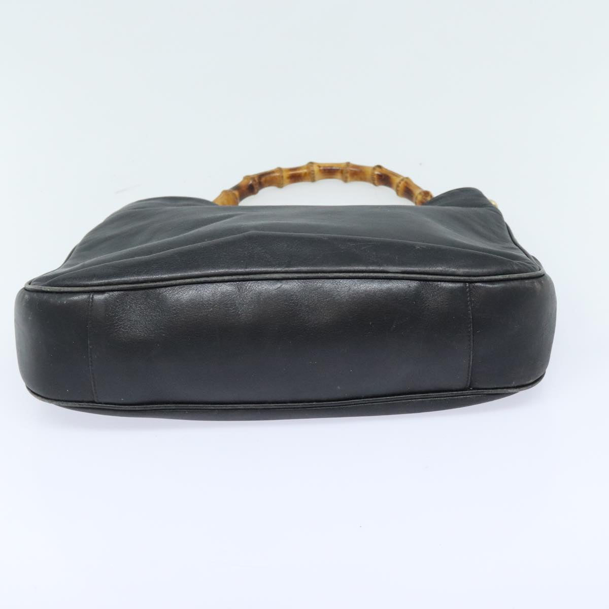 GUCCI Bamboo Hand Bag Leather 2way Black Gold 001 1781 1577 bs17930