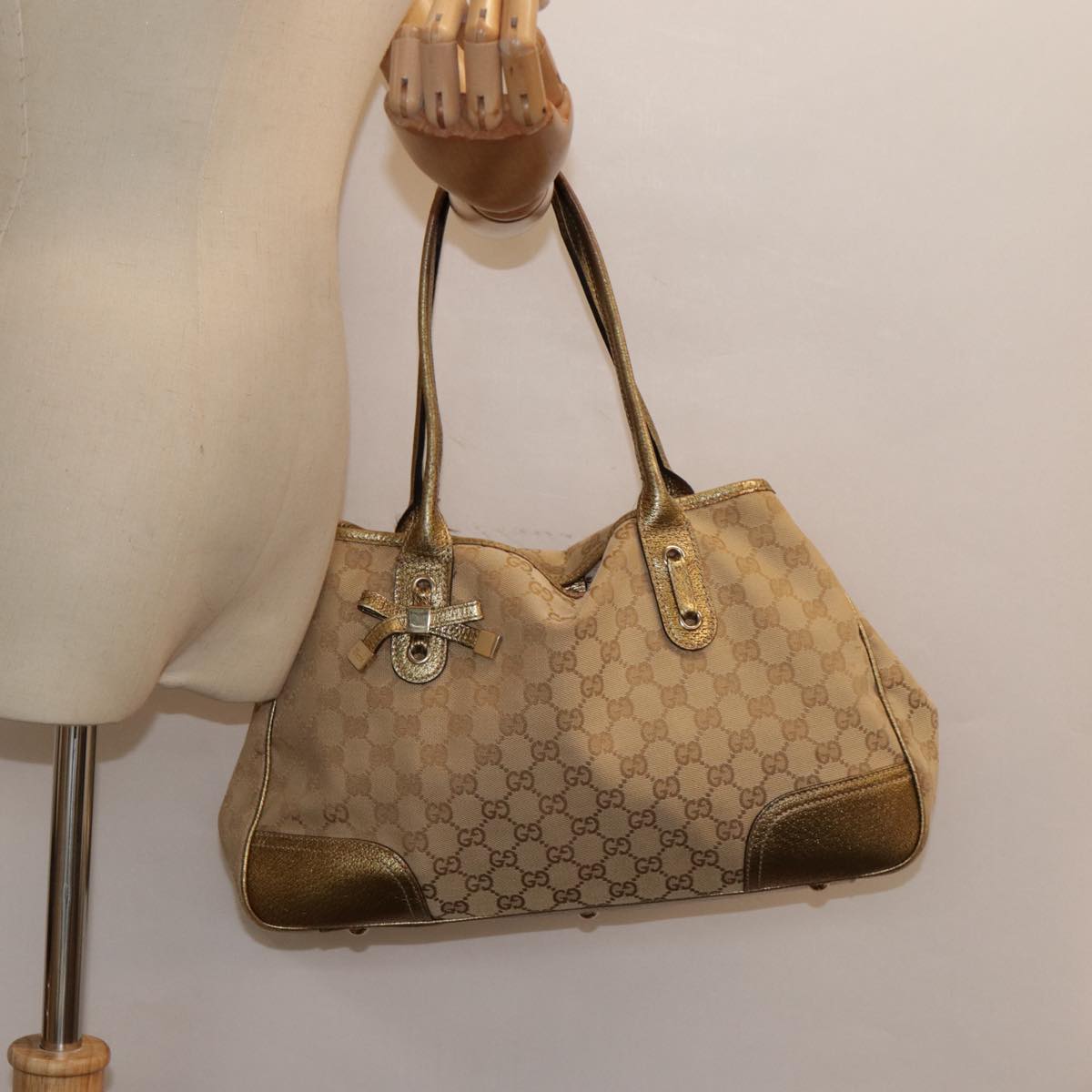 GUCCI GG Canvas Tote Bag Gold Tone Gold 163805 bs17949