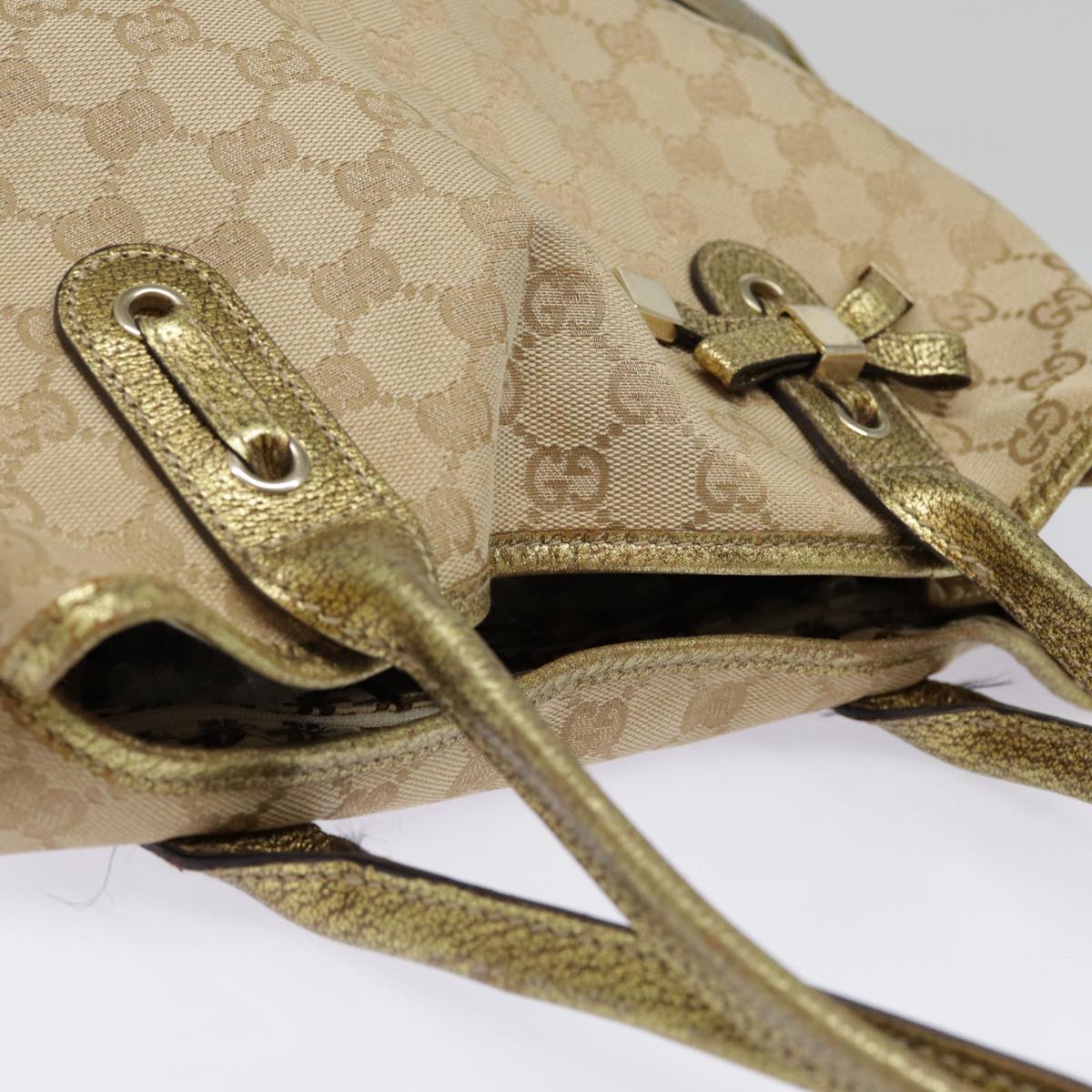 GUCCI GG Canvas Tote Bag Gold Tone Gold 163805 bs17949