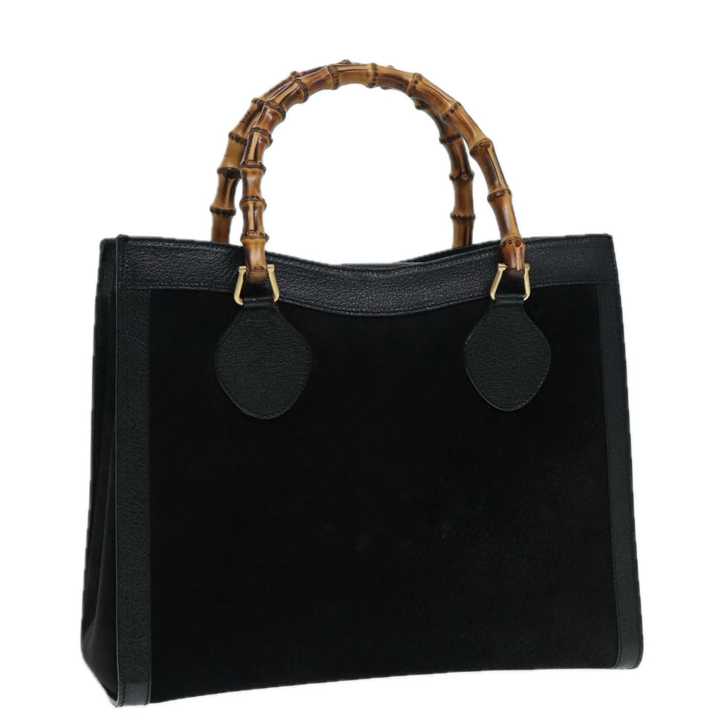 GUCCI Bamboo Hand Bag Suede Leather Black Gold 002 1186 0260 bs17967