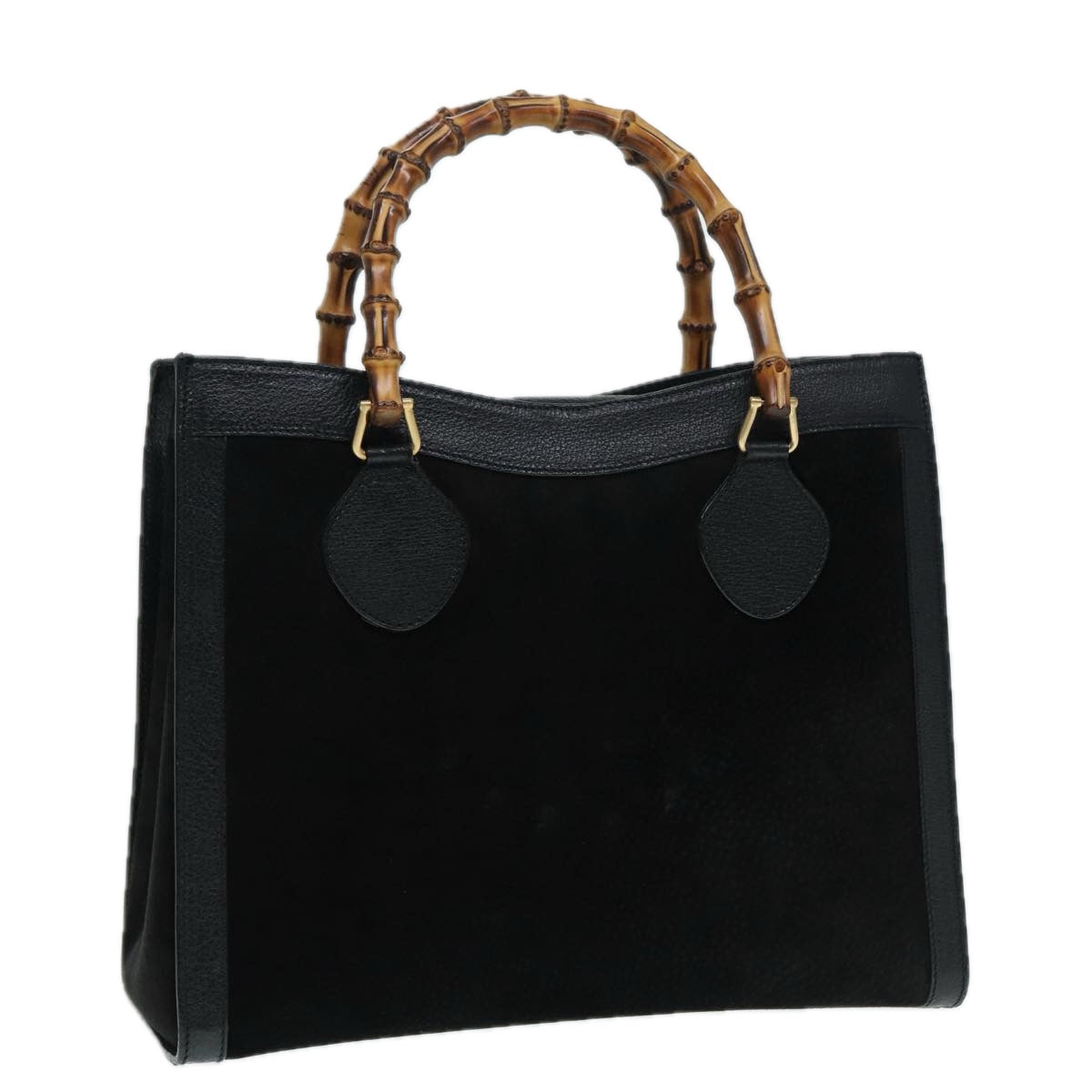 GUCCI Bamboo Hand Bag Suede Leather Black Gold 002 1186 0260 bs17967