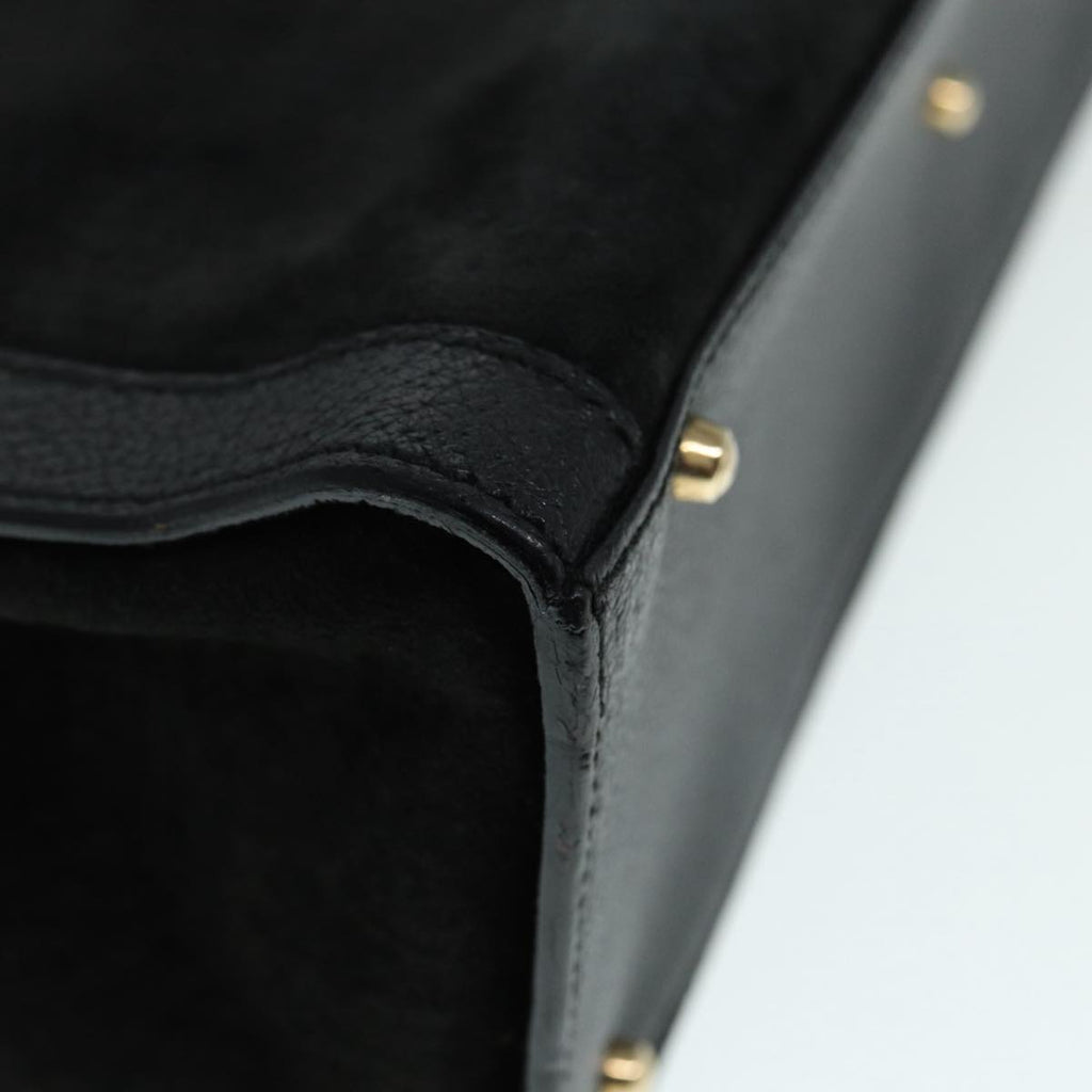 GUCCI Bamboo Hand Bag Suede Leather Black Gold 002 1186 0260 bs17967