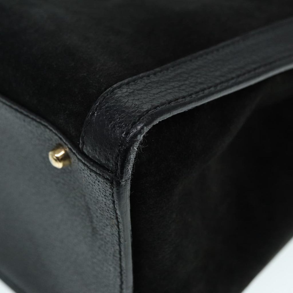 GUCCI Bamboo Hand Bag Suede Leather Black Gold 002 1186 0260 bs17967