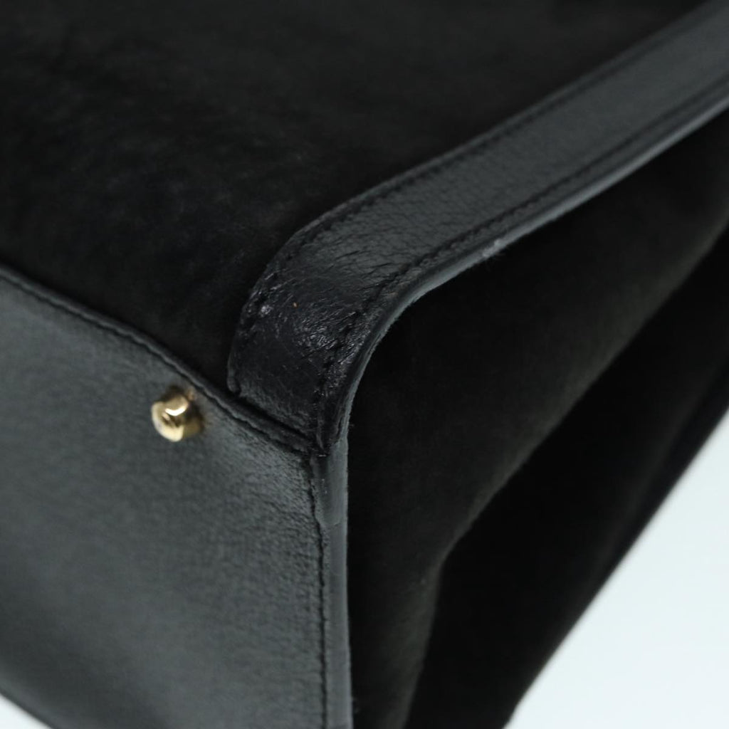 GUCCI Bamboo Hand Bag Suede Leather Black Gold 002 1186 0260 bs17967