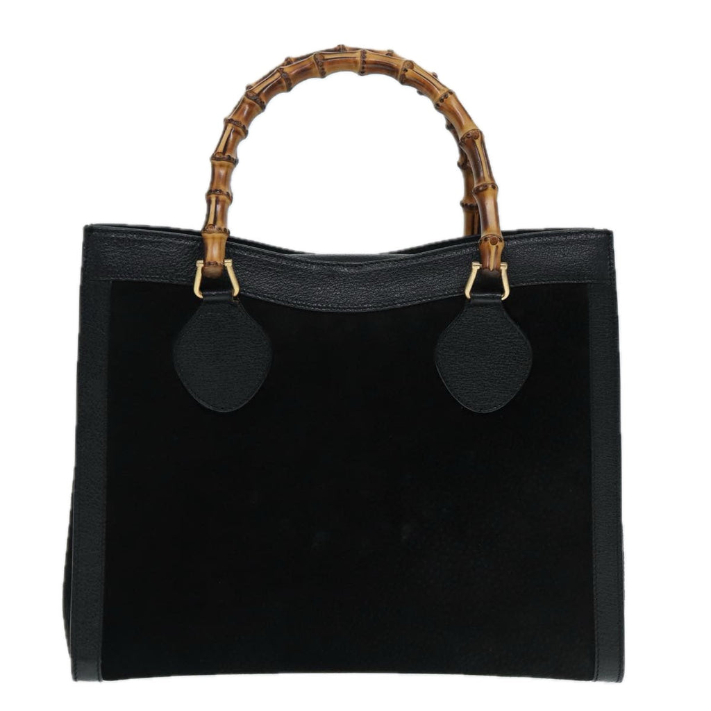 GUCCI Bamboo Hand Bag Suede Leather Black Gold 002 1186 0260 bs17967