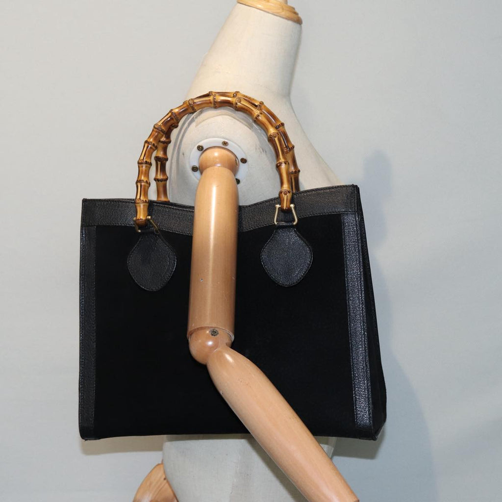 GUCCI Bamboo Hand Bag Suede Leather Black Gold 002 1186 0260 bs17967