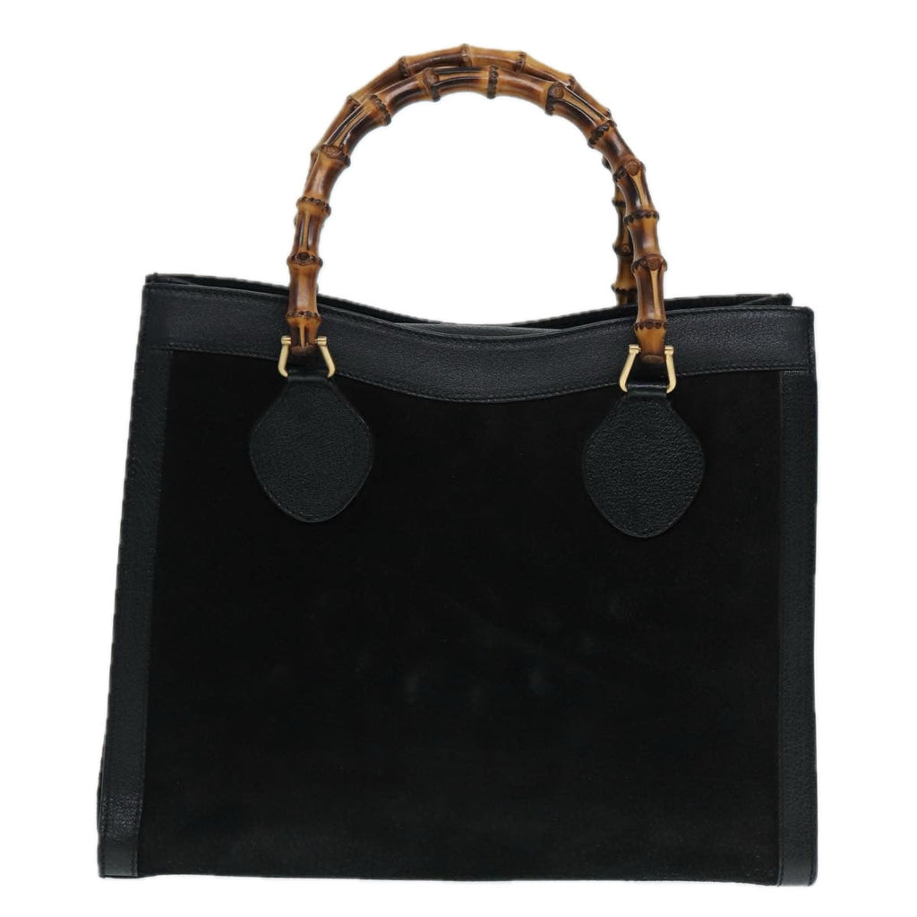 GUCCI Bamboo Hand Bag Suede Leather Black Gold 002 1186 0260 bs17967