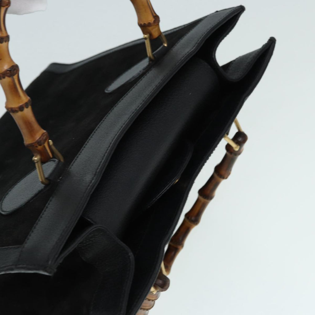 GUCCI Bamboo Hand Bag Suede Leather Black Gold 002 1186 0260 bs17967