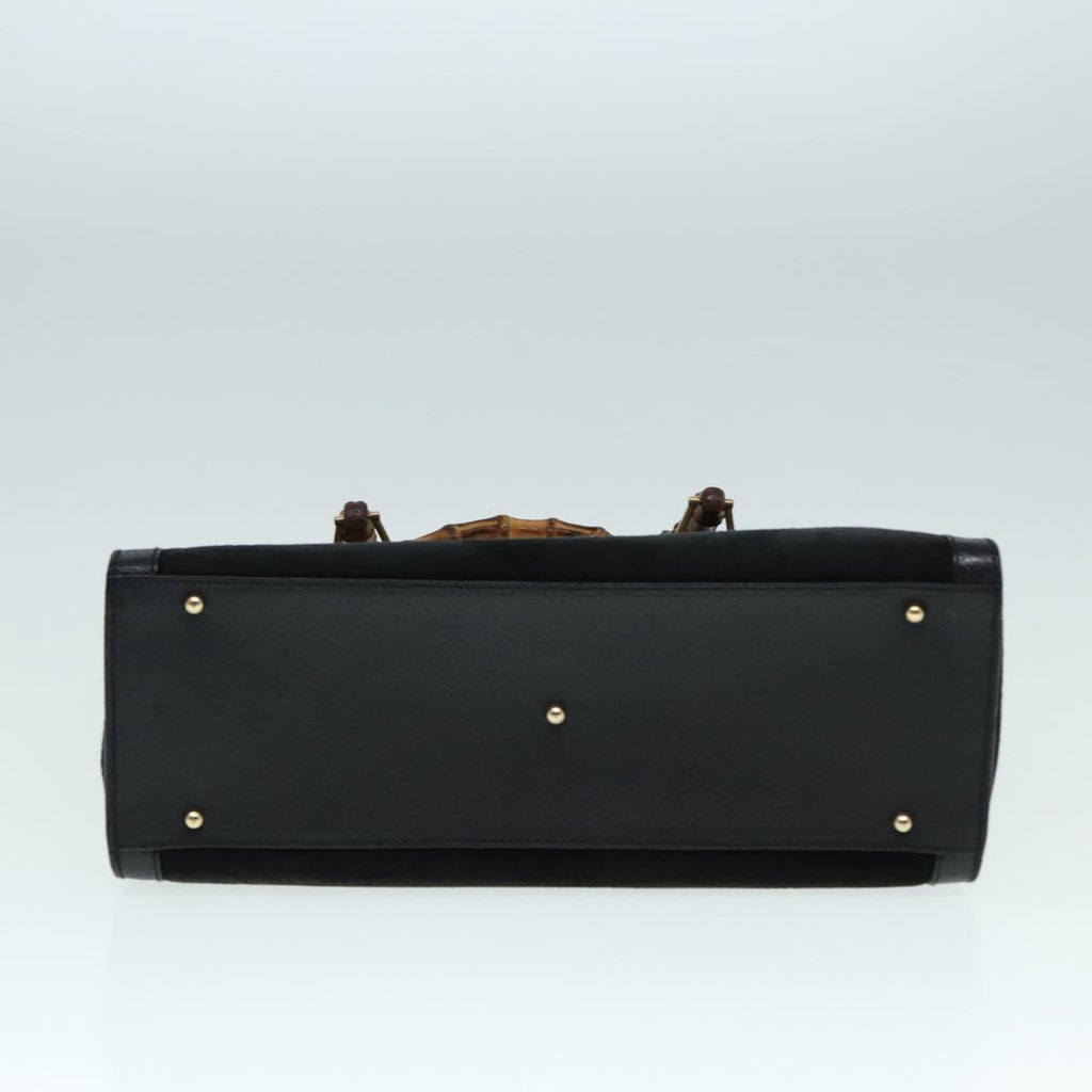 GUCCI Bamboo Hand Bag Suede Leather Black Gold 002 1186 0260 bs17967