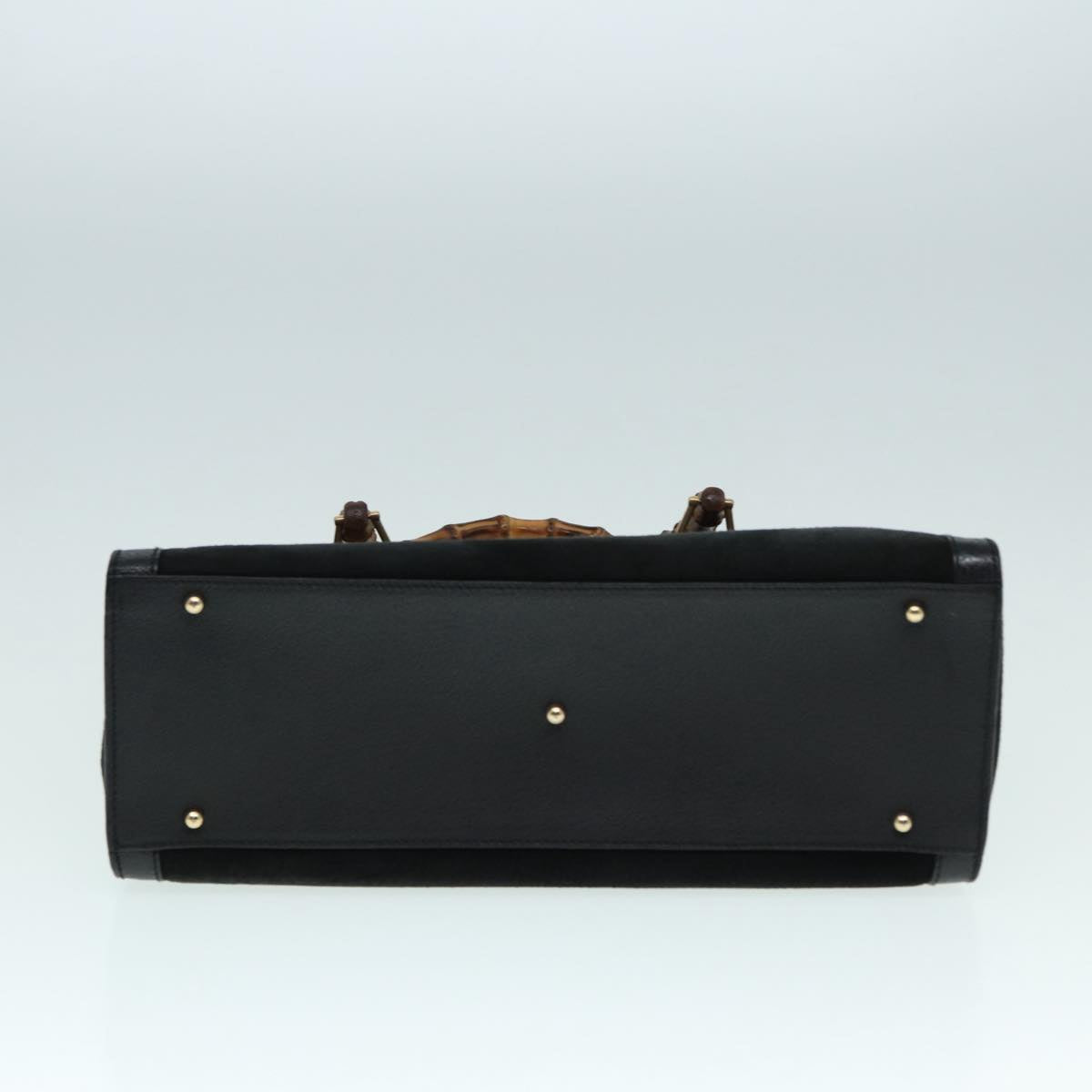GUCCI Bamboo Hand Bag Suede Leather Black Gold 002 1186 0260 bs17967