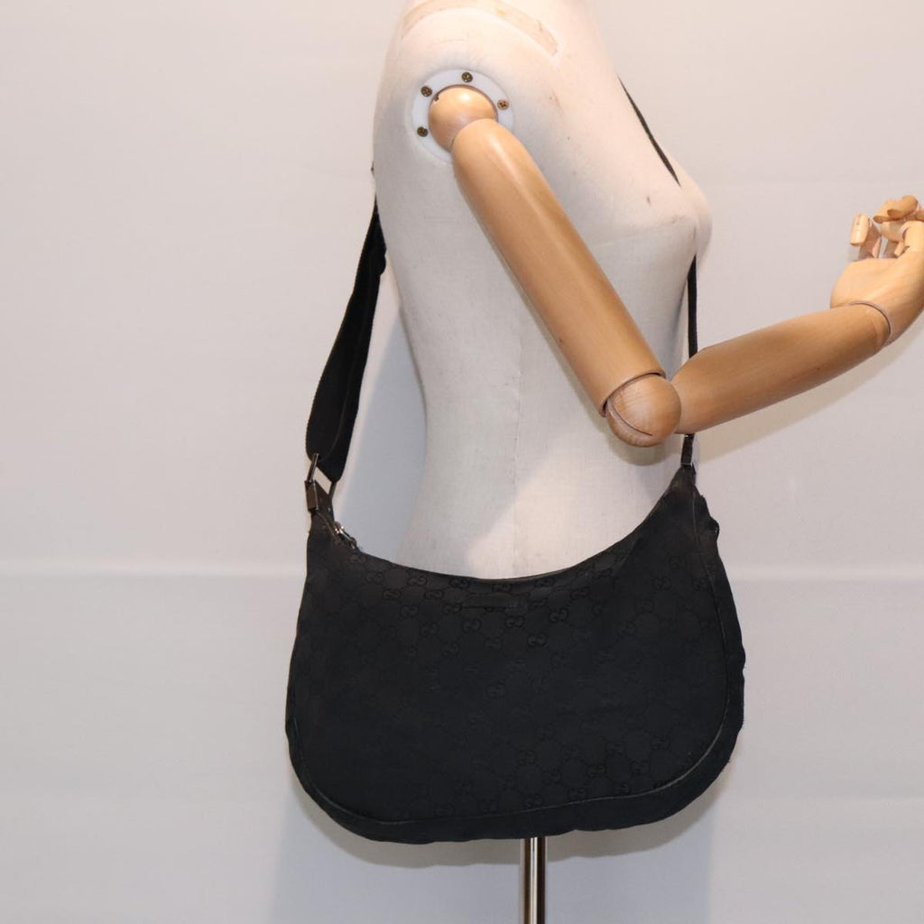 GUCCI GG Canvas Shoulder Bag Black Silver 122790 bs17969