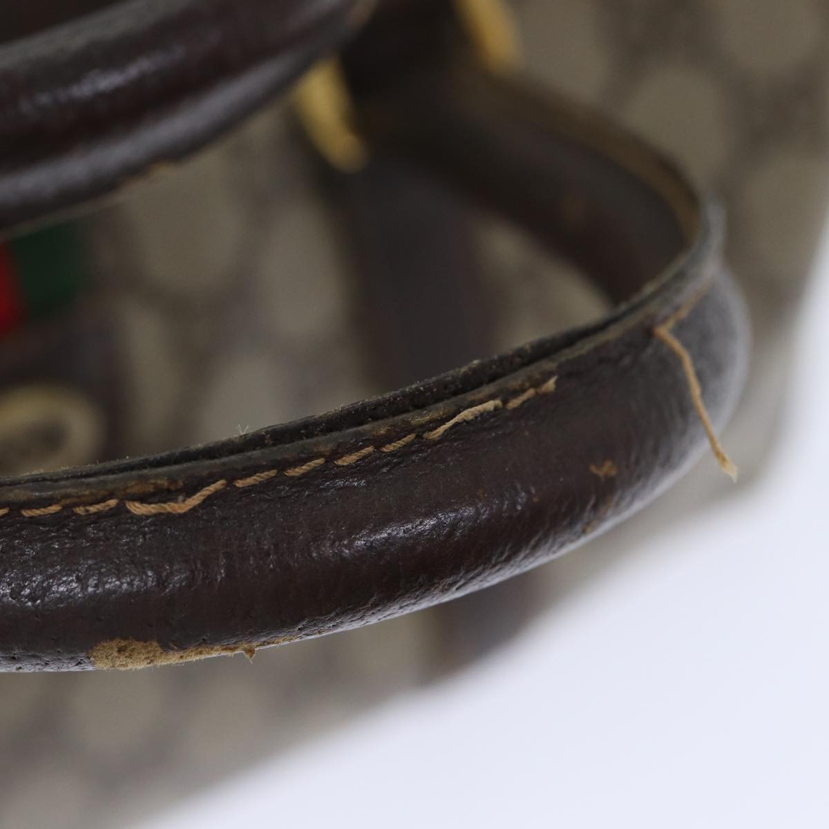 GUCCI GG Supreme Web Sherry Line Boston Bag PVC Beige Gold Red bs17972
