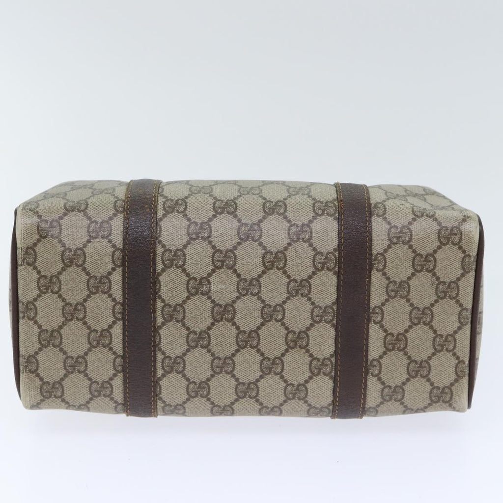 GUCCI GG Supreme Web Sherry Line Boston Bag PVC Beige Gold Red bs17972