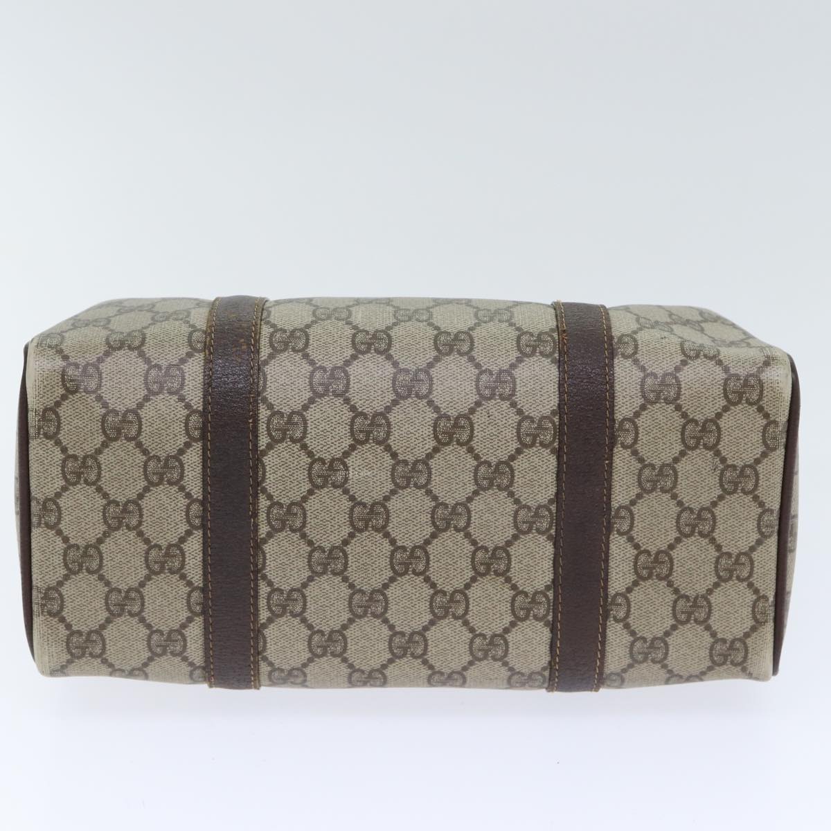 GUCCI GG Supreme Web Sherry Line Boston Bag PVC Beige Gold Red bs17972
