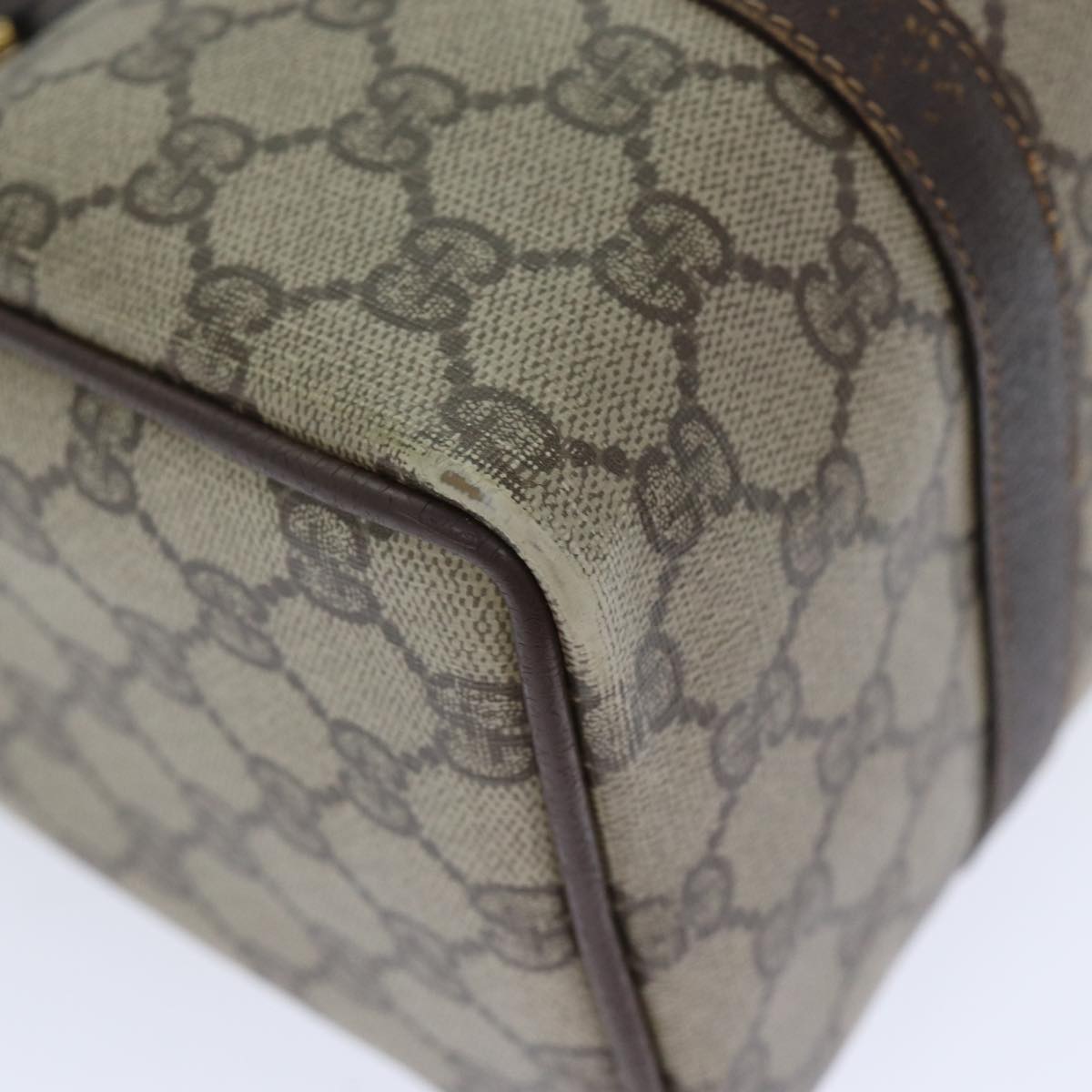 GUCCI GG Supreme Web Sherry Line Boston Bag PVC Beige Gold Red bs17972