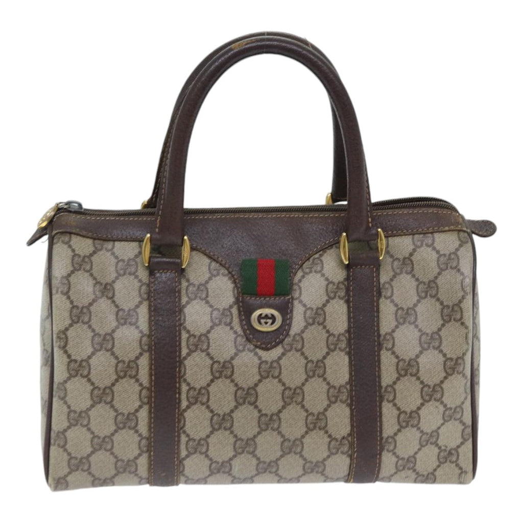 GUCCI GG Supreme Web Sherry Line Boston Bag PVC Beige Gold Red bs17972