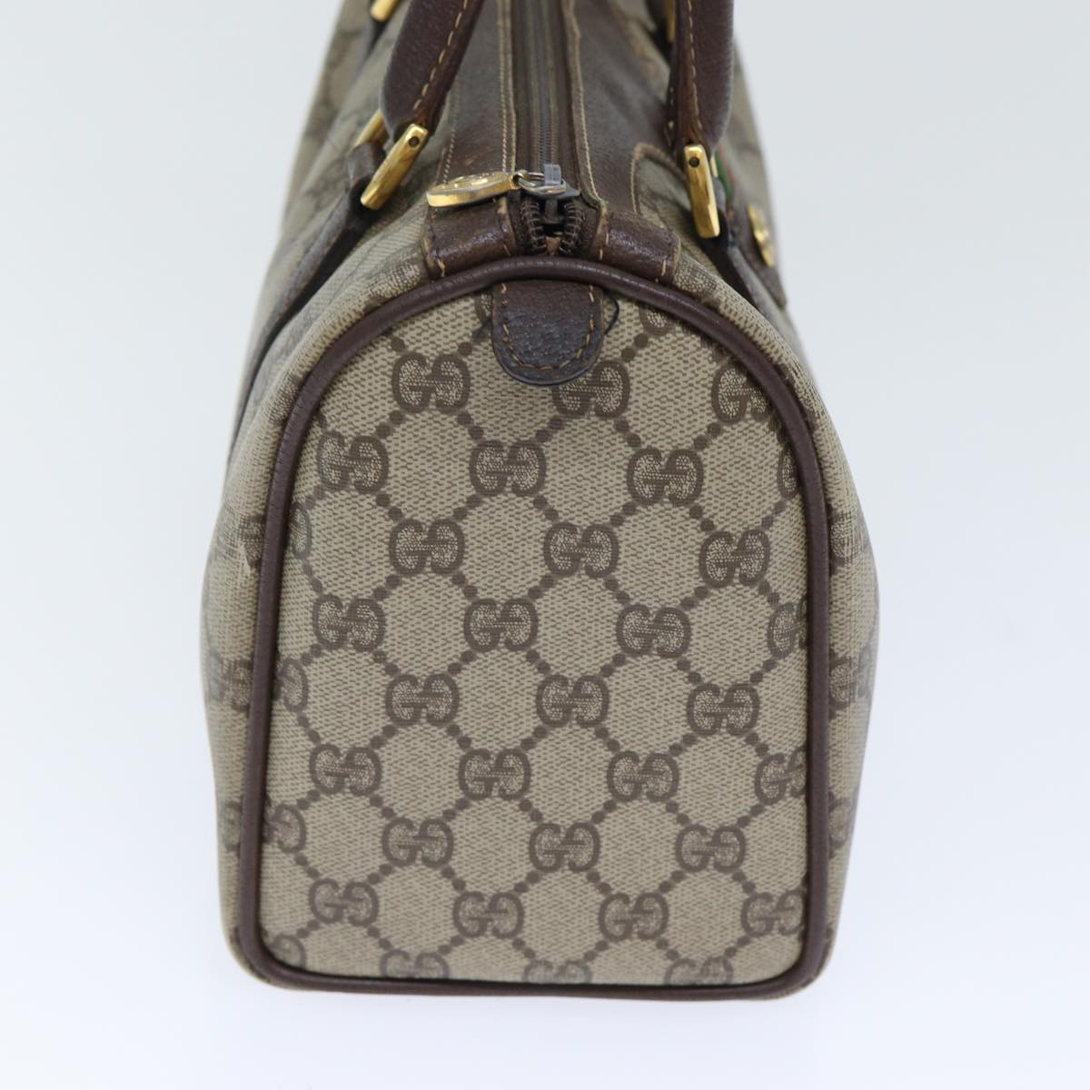GUCCI GG Supreme Web Sherry Line Boston Bag PVC Beige Gold Red bs17972