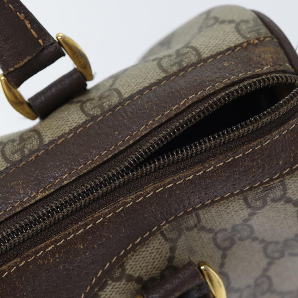 GUCCI GG Supreme Web Sherry Line Boston Bag PVC Beige Gold Red bs17972