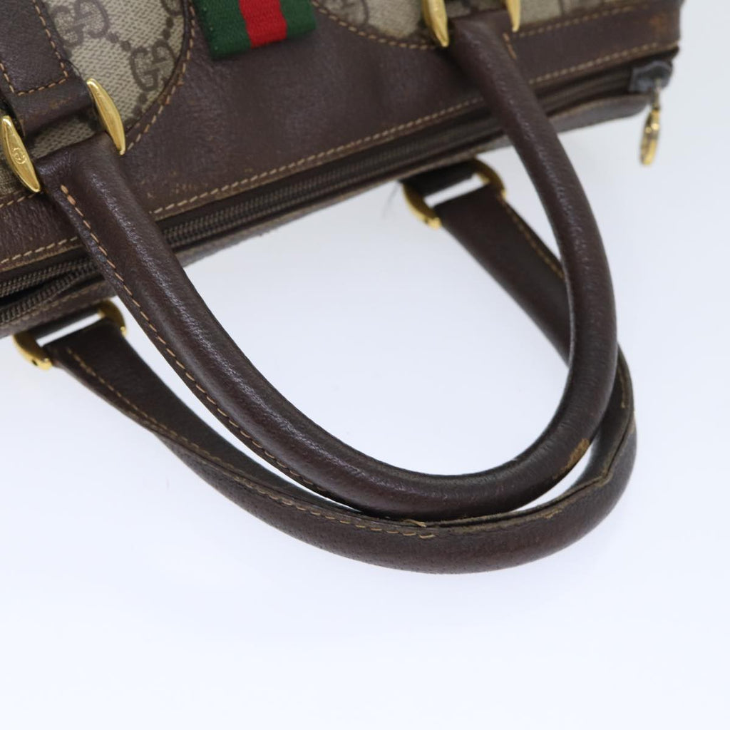 GUCCI GG Supreme Web Sherry Line Boston Bag PVC Beige Gold Red bs17972