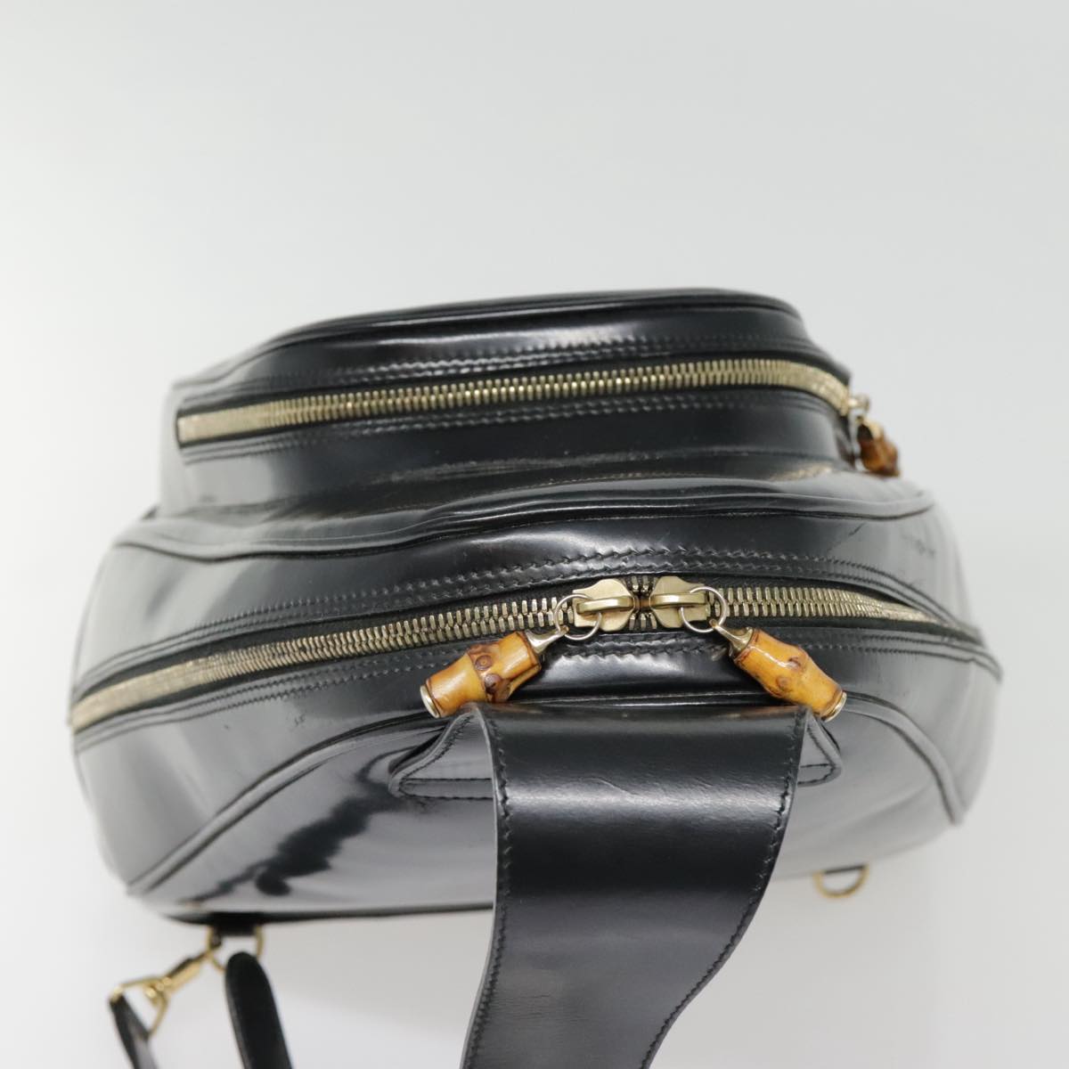 GUCCI Bamboo Body Bag Patent leather Black Gold 003 2113 0027 bs17974