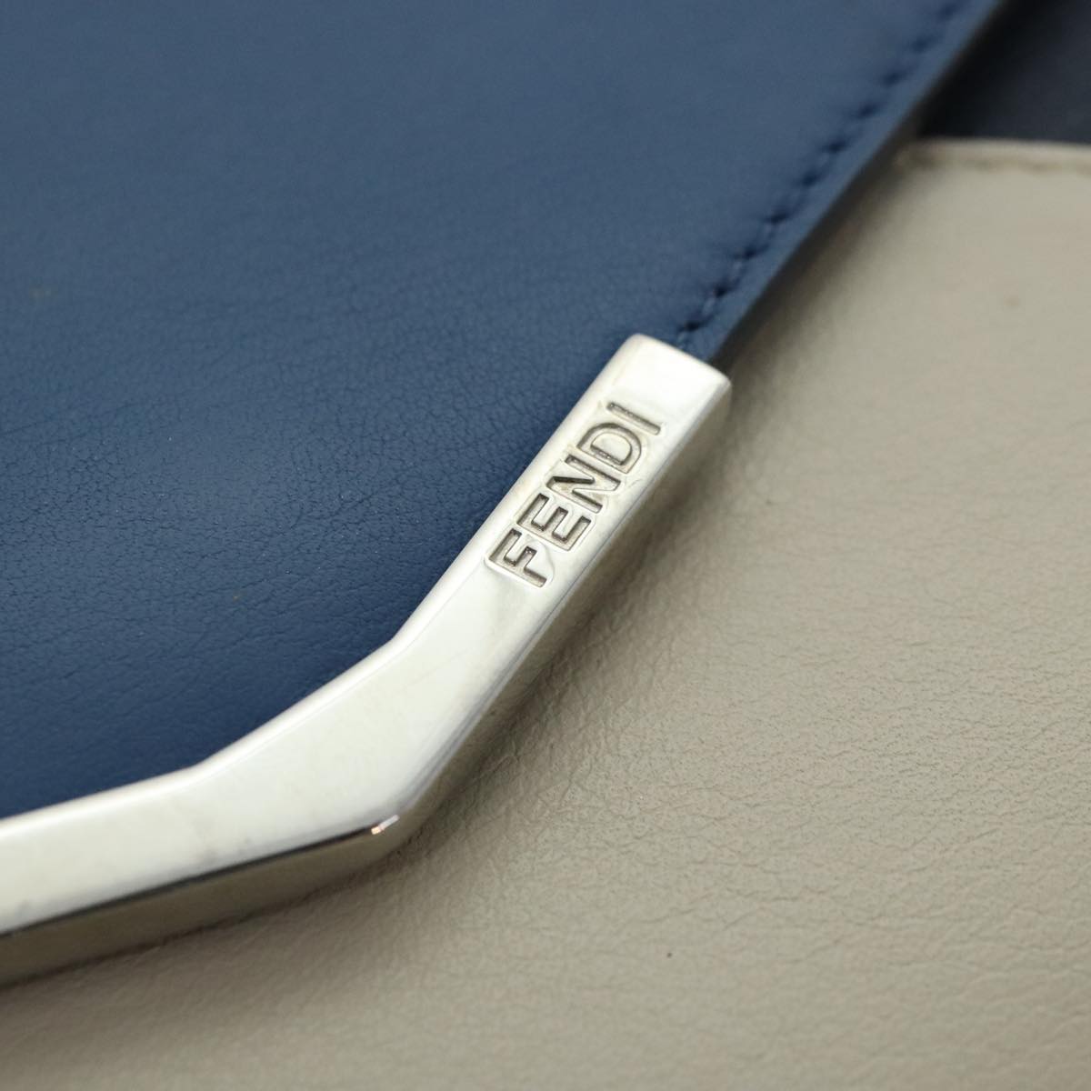 FENDI Clutch Bag Leather Blue Silver white bs18021