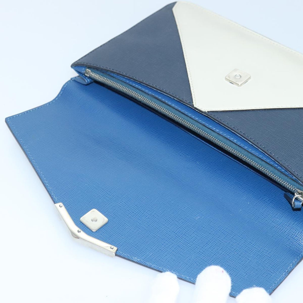 FENDI Clutch Bag Leather Blue Silver white bs18021