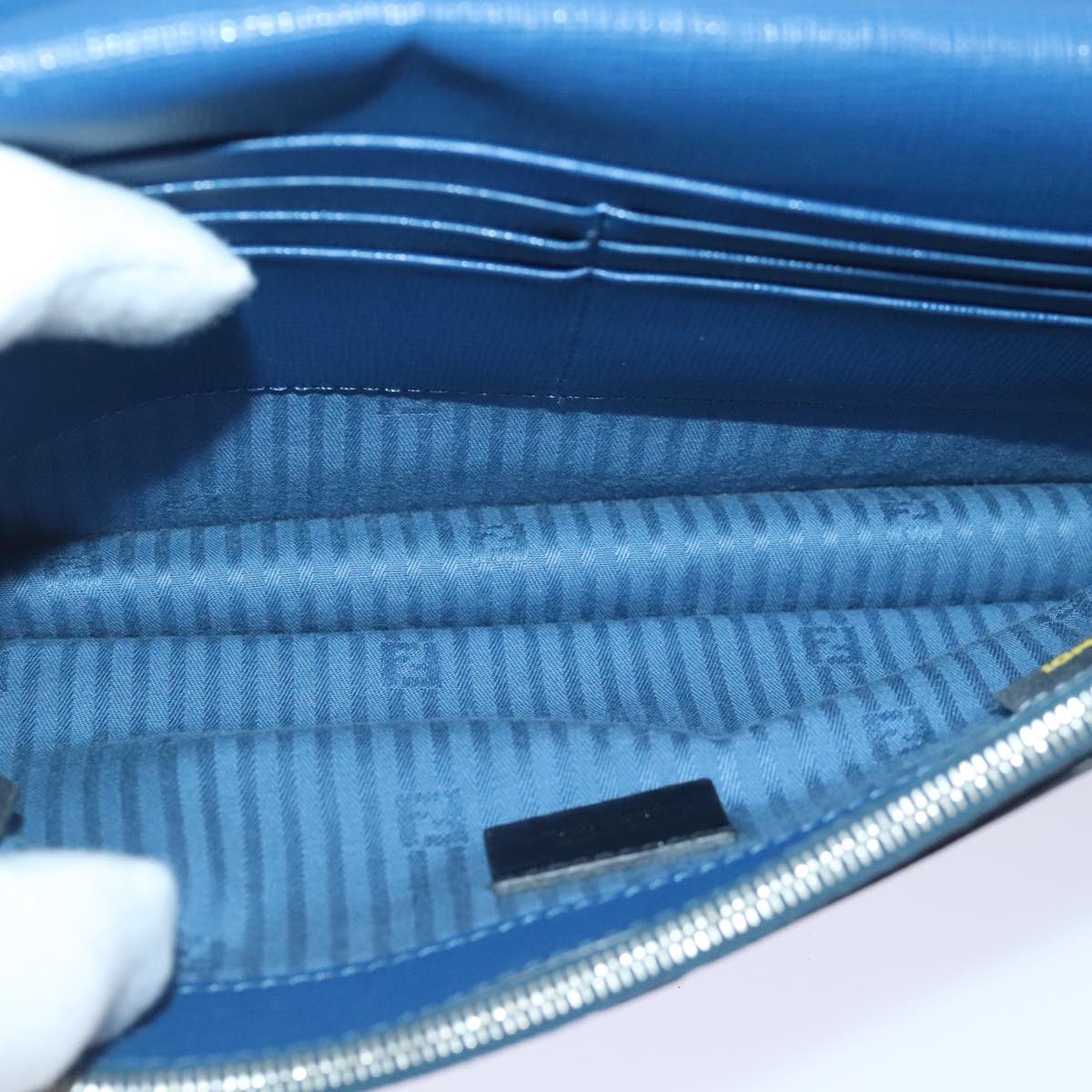 FENDI Clutch Bag Leather Blue Silver white bs18021