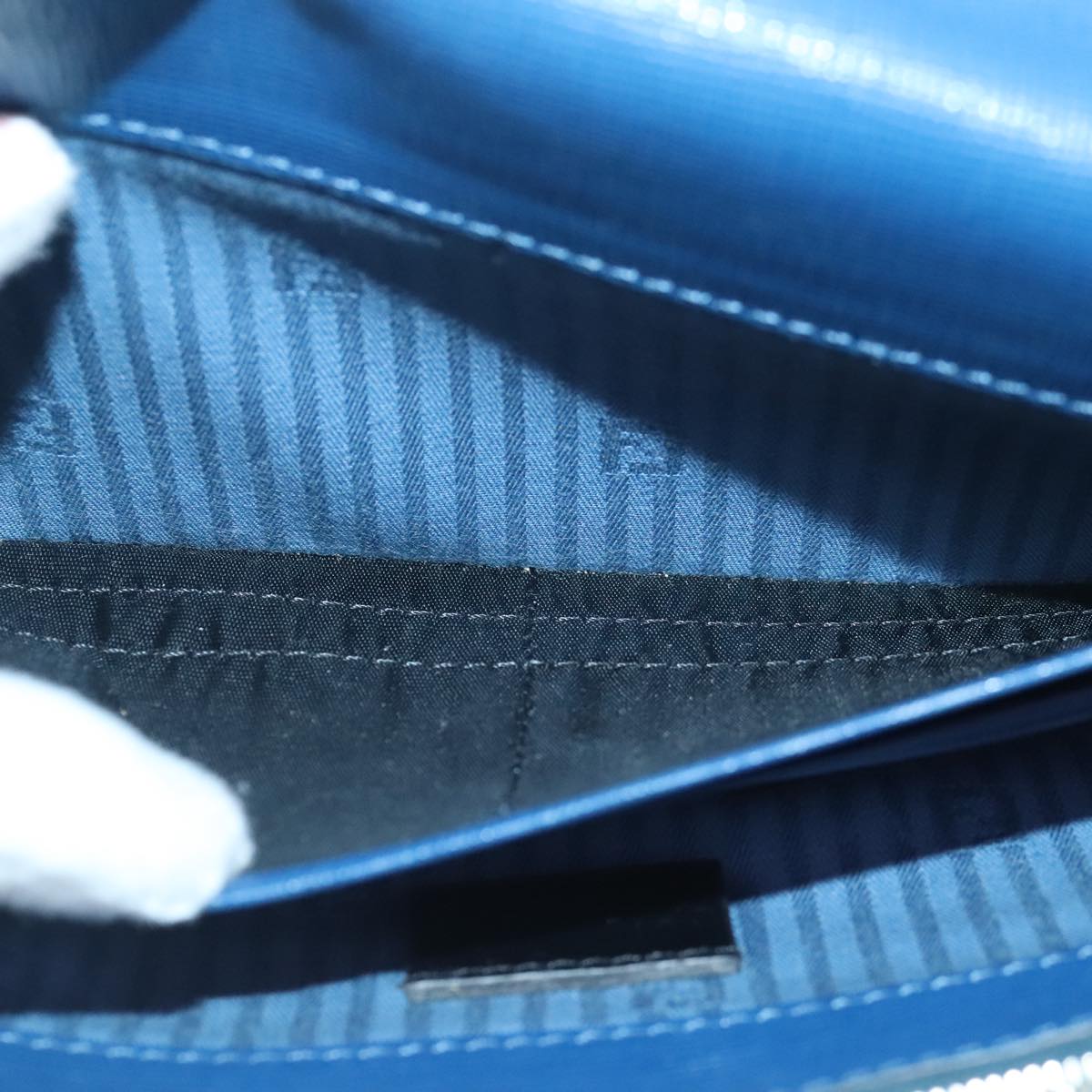 FENDI Clutch Bag Leather Blue Silver white bs18021