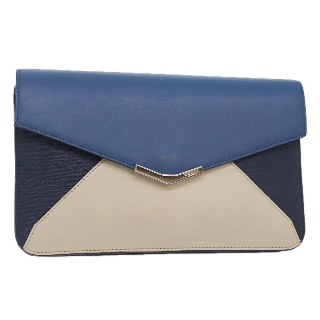 FENDI Clutch Bag Leather Blue Silver white bs18021
