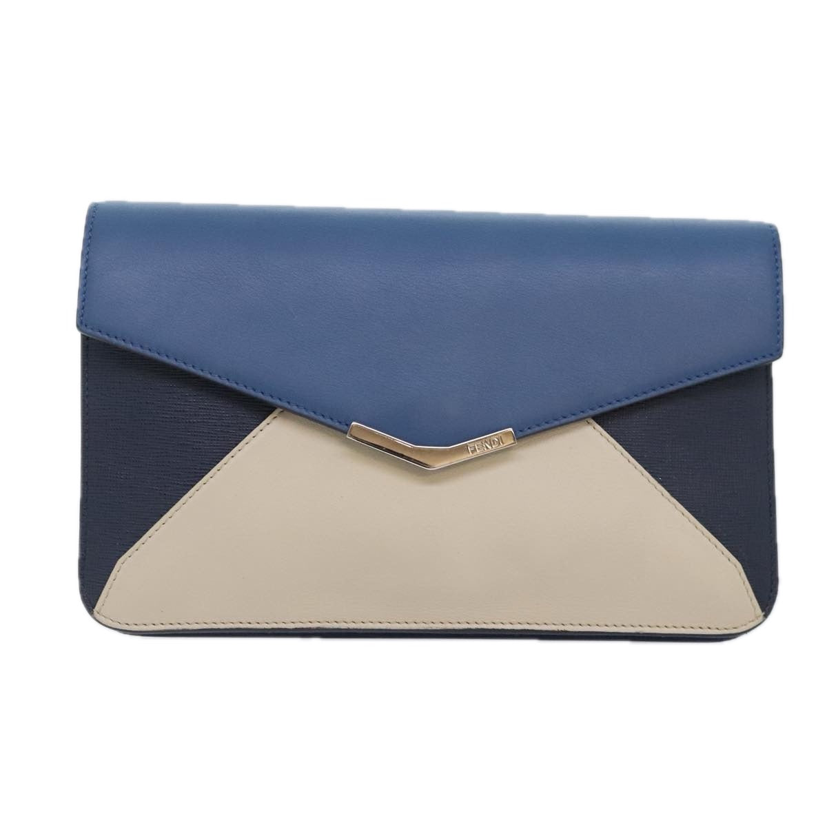 FENDI Clutch Bag Leather Blue Silver white bs18021