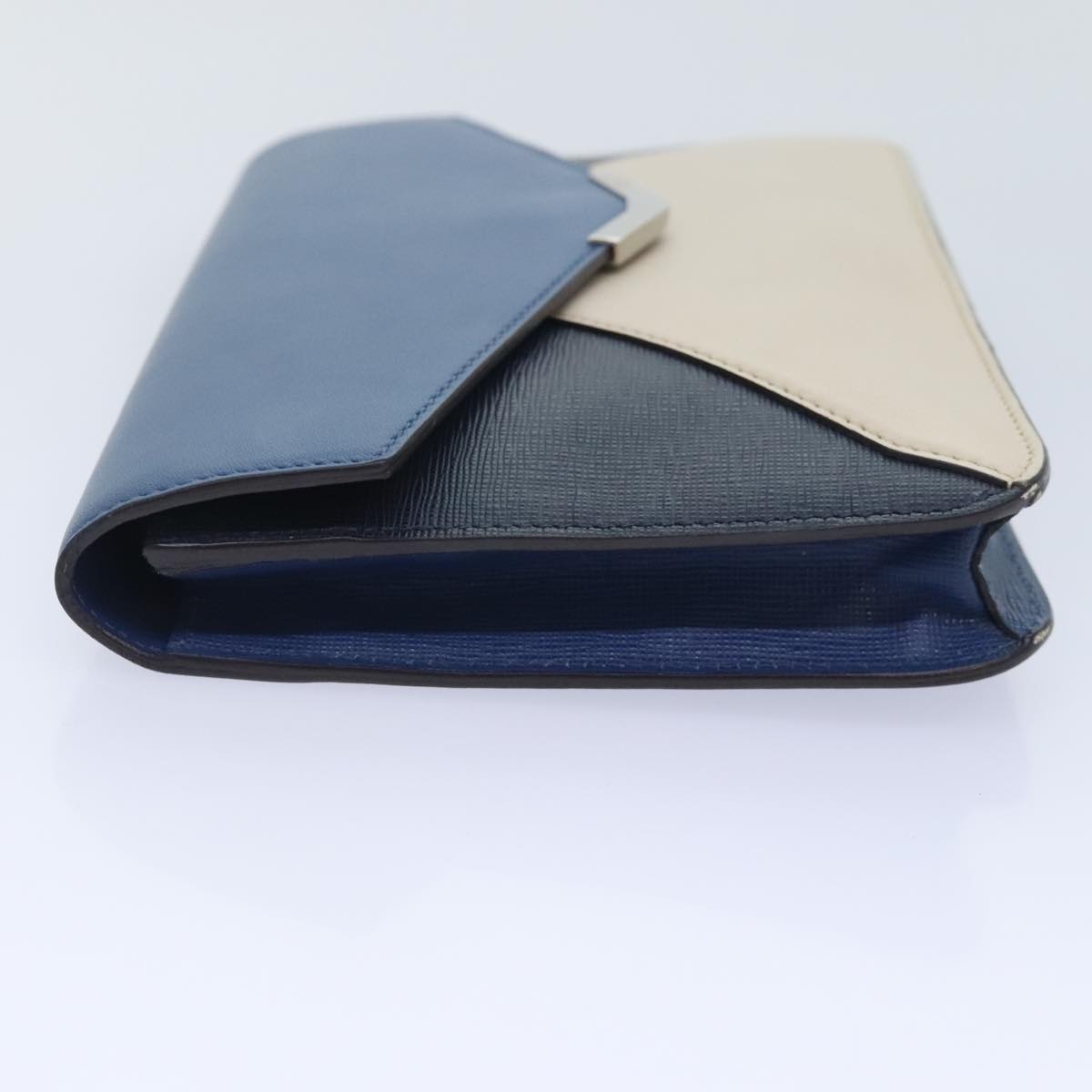 FENDI Clutch Bag Leather Blue Silver white bs18021