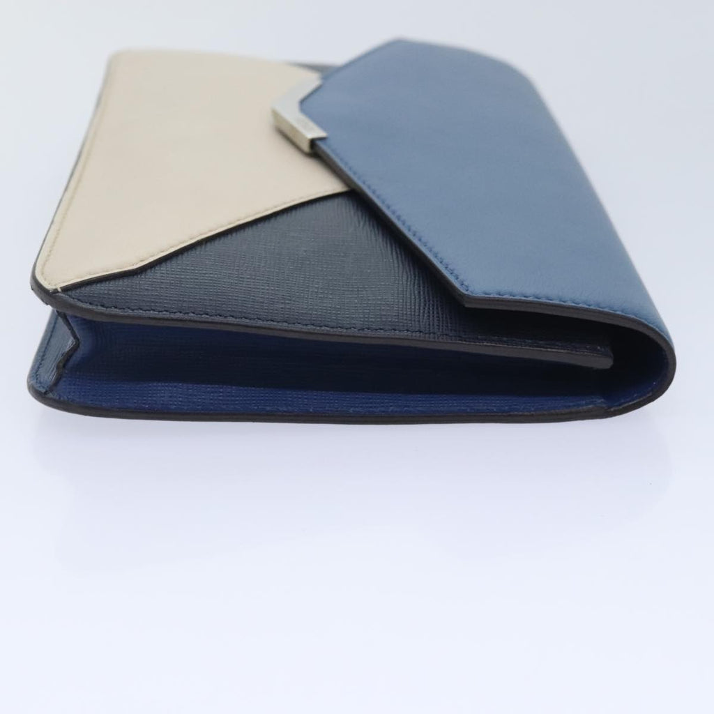 FENDI Clutch Bag Leather Blue Silver white bs18021