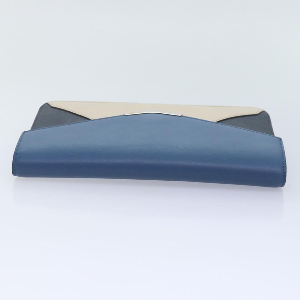 FENDI Clutch Bag Leather Blue Silver white bs18021