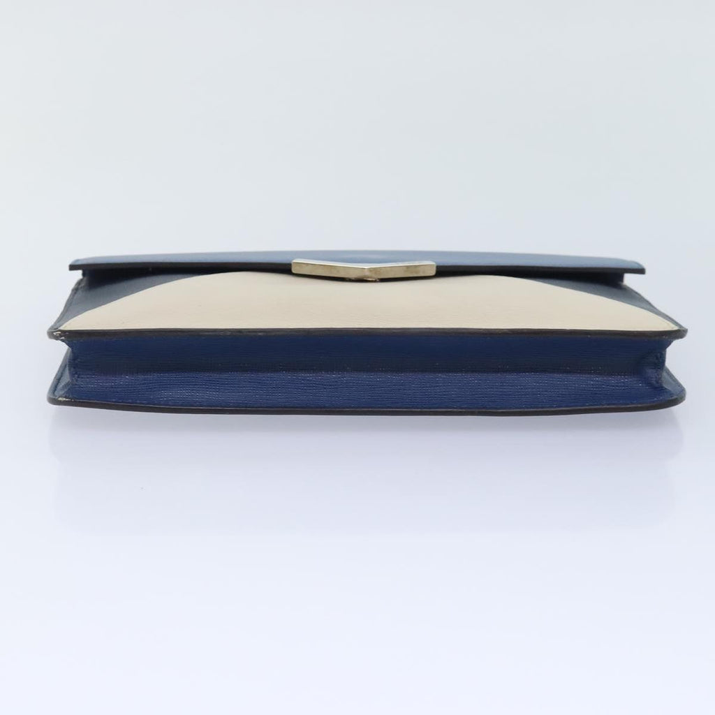 FENDI Clutch Bag Leather Blue Silver white bs18021