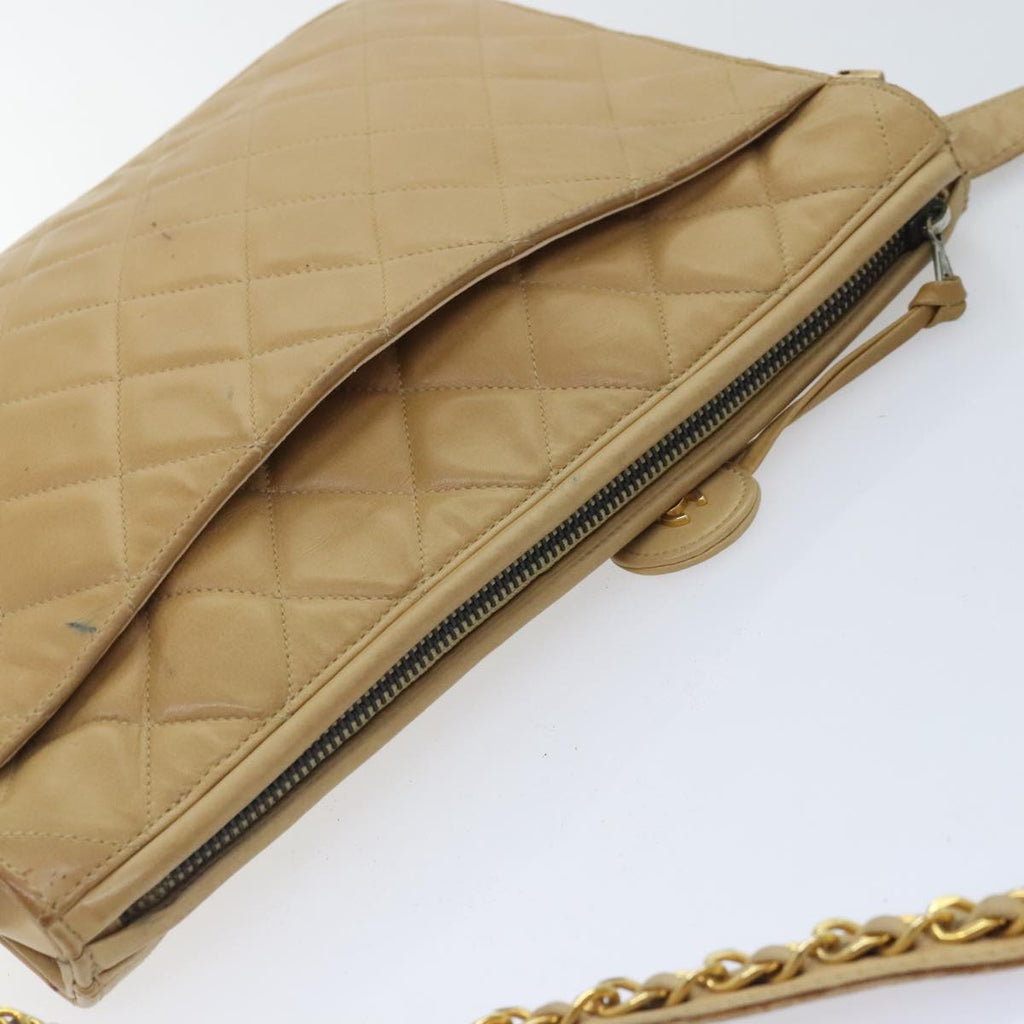 CHANEL Matelasse Chain Shoulder Bag Leather Beige CC bs18062