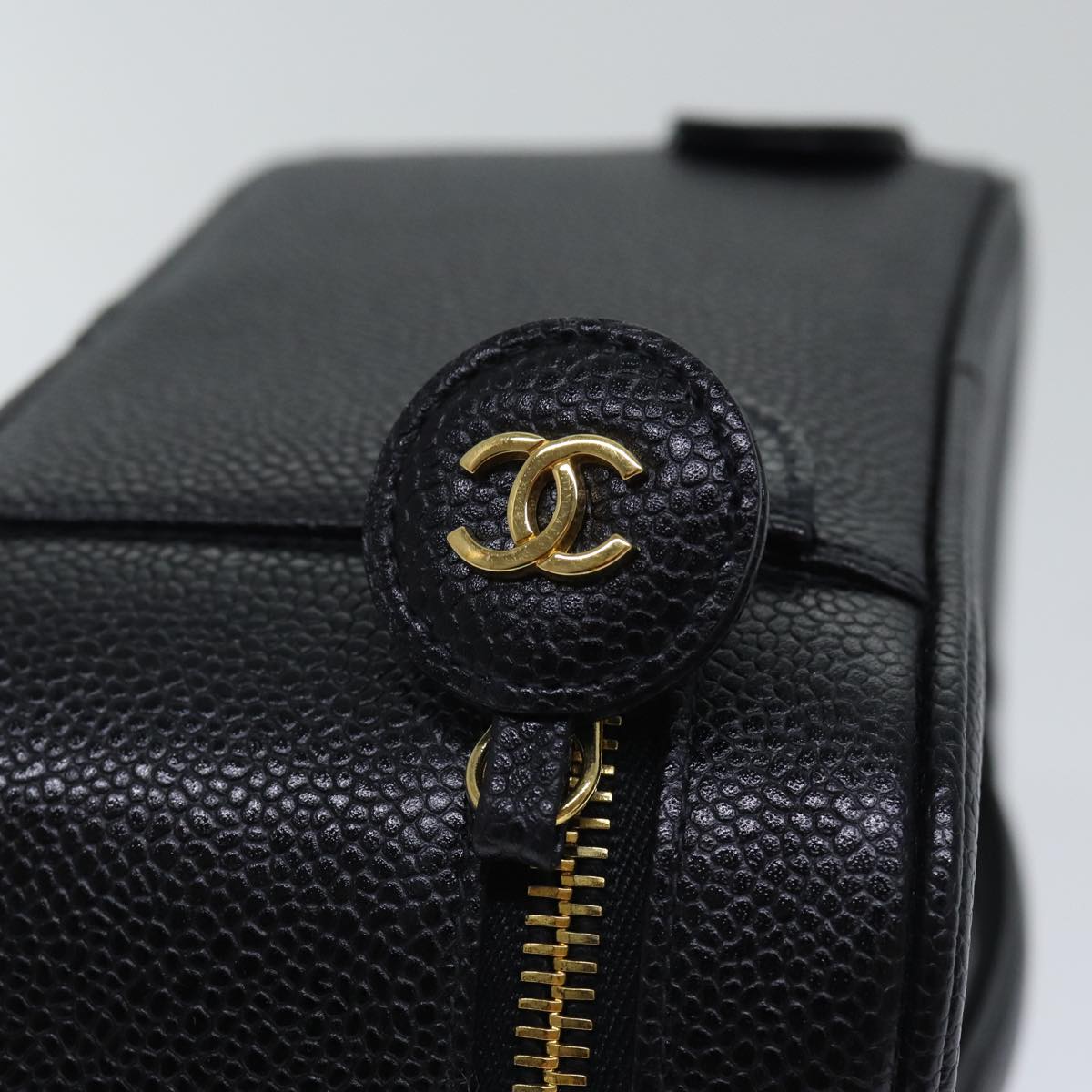 CHANEL COCO Mark vanity Pouch Caviar Skin Black Gold CC bs18099