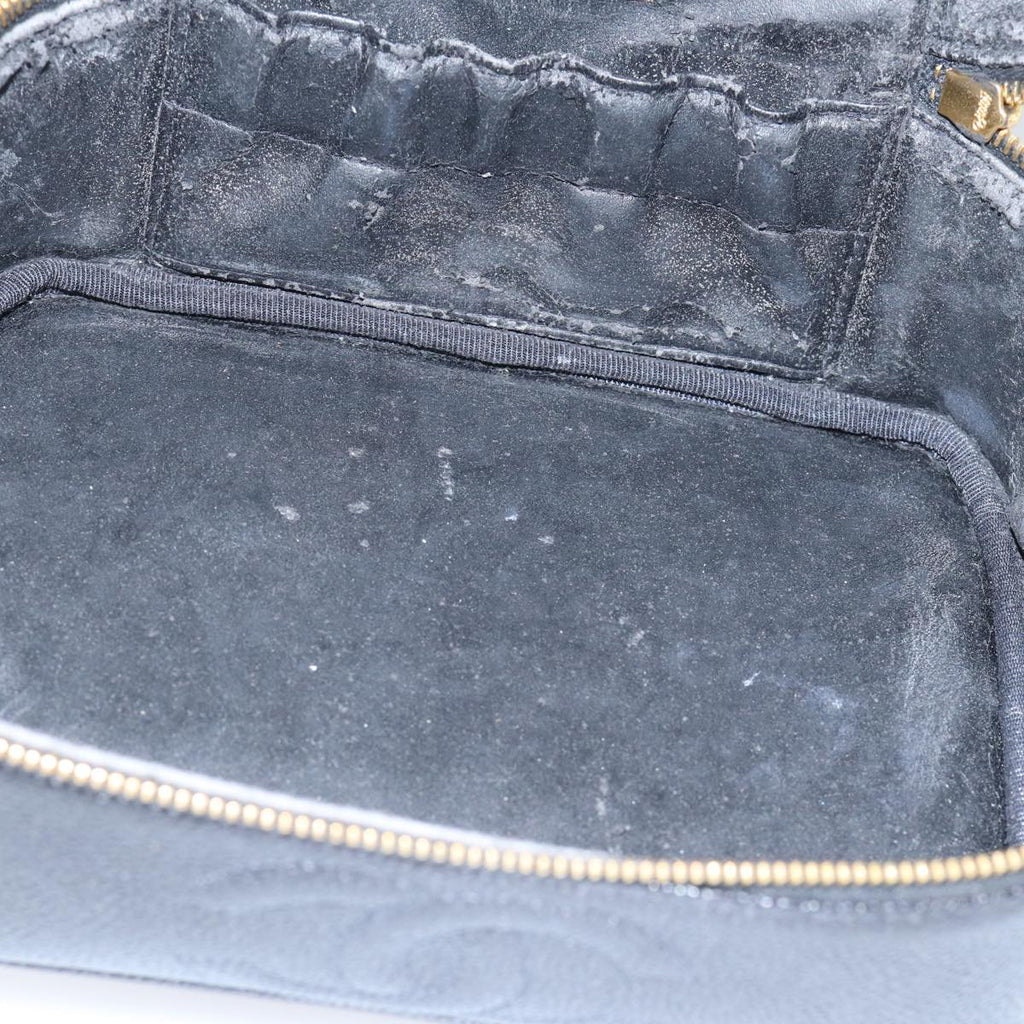 CHANEL COCO Mark vanity Pouch Caviar Skin Black Gold CC bs18099