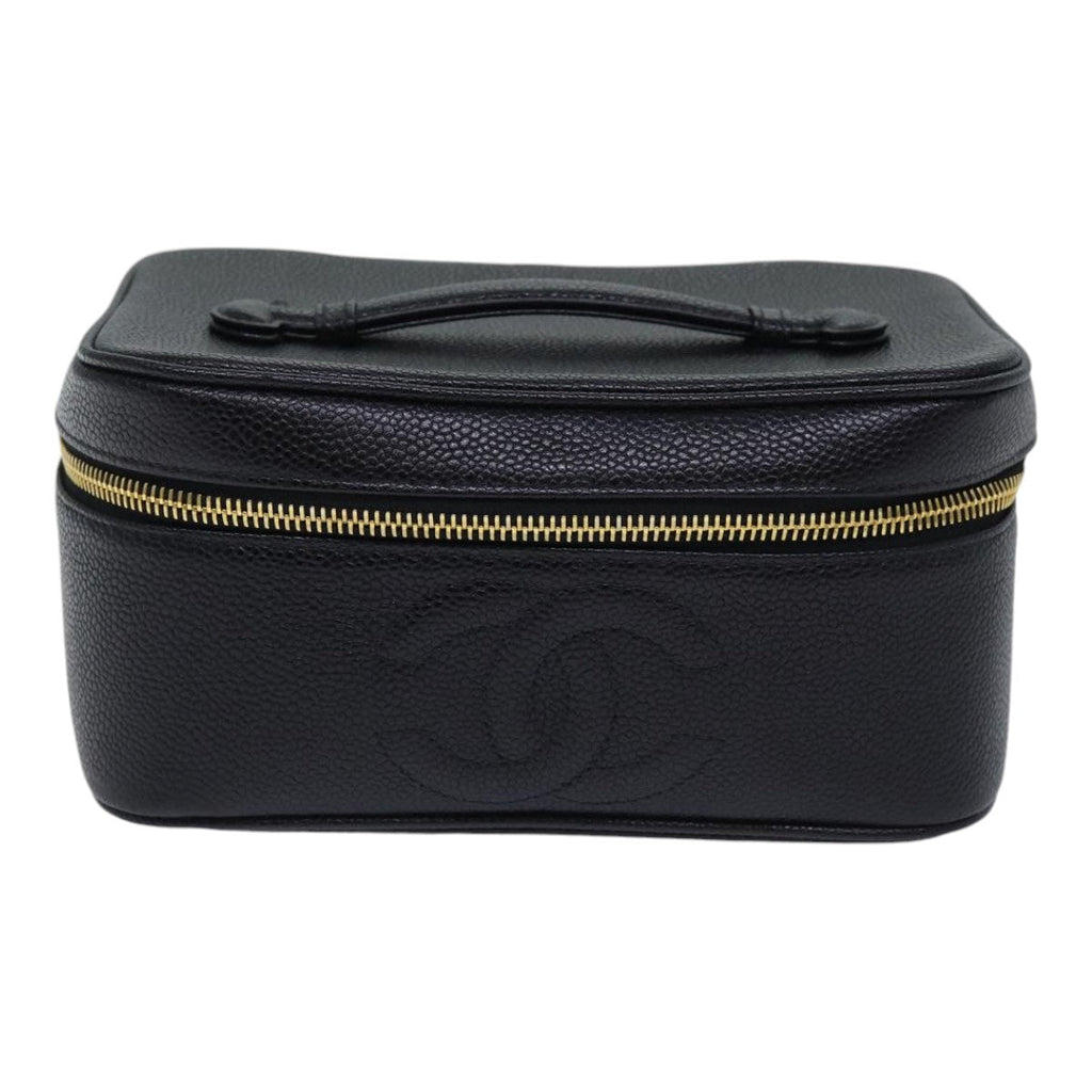 CHANEL COCO Mark vanity Pouch Caviar Skin Black Gold CC bs18099