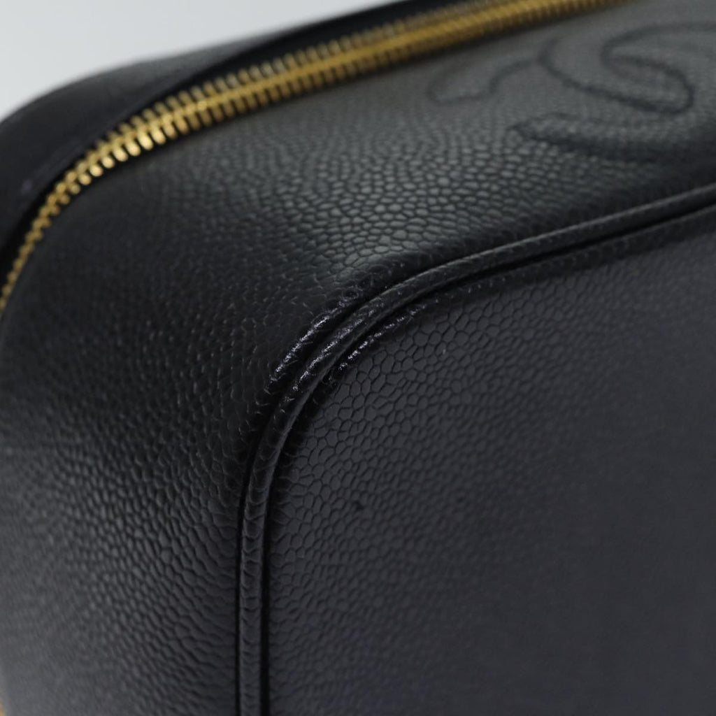 CHANEL COCO Mark vanity Pouch Caviar Skin Black Gold CC bs18099
