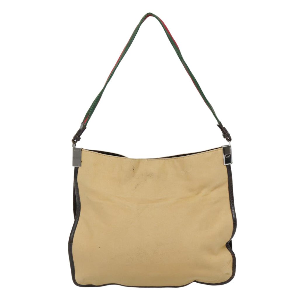 GUCCI Web Sherry Line Shoulder Bag Canvas Beige Green Red bs18112